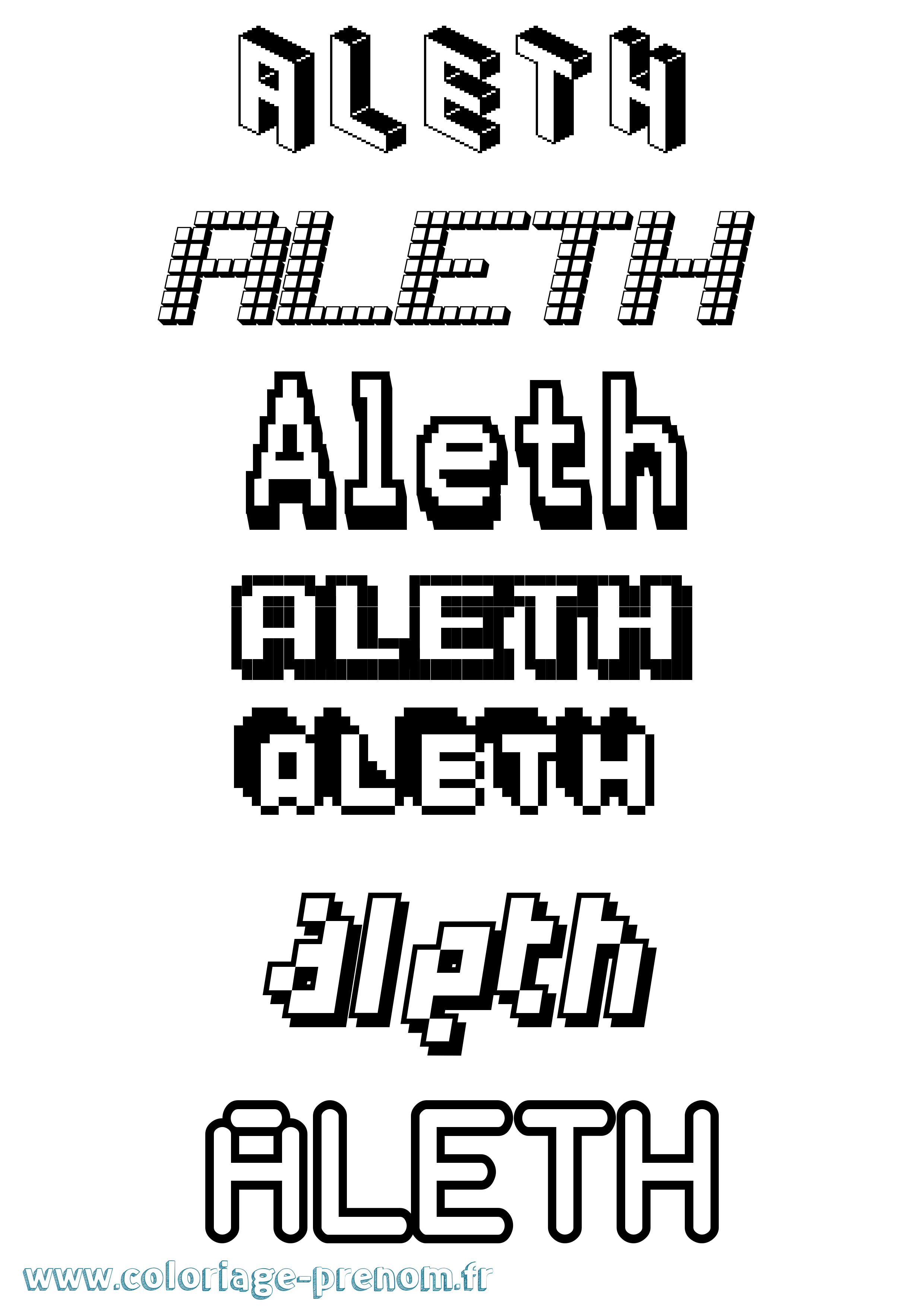 Coloriage prénom Aleth Pixel