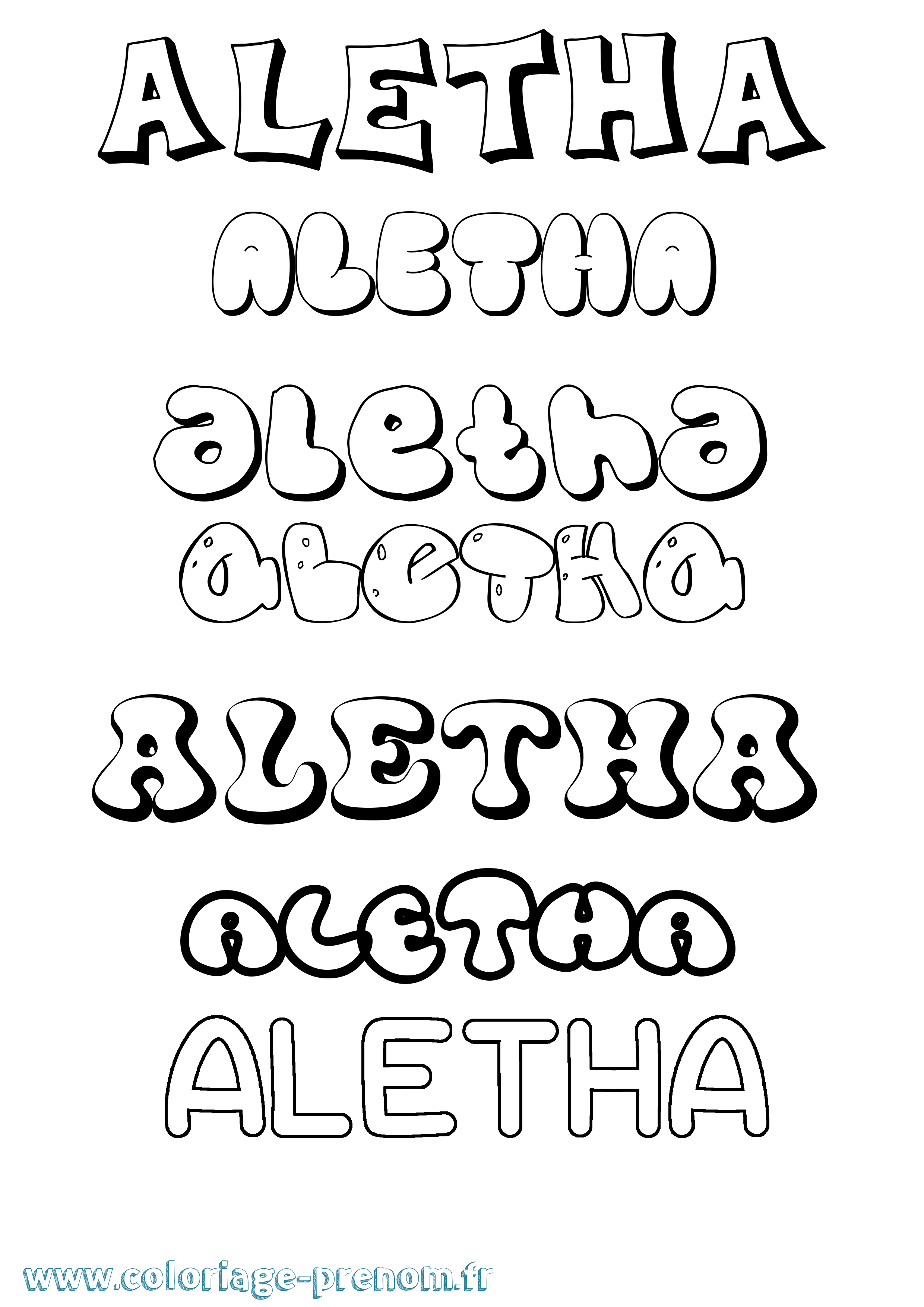 Coloriage prénom Aletha Bubble