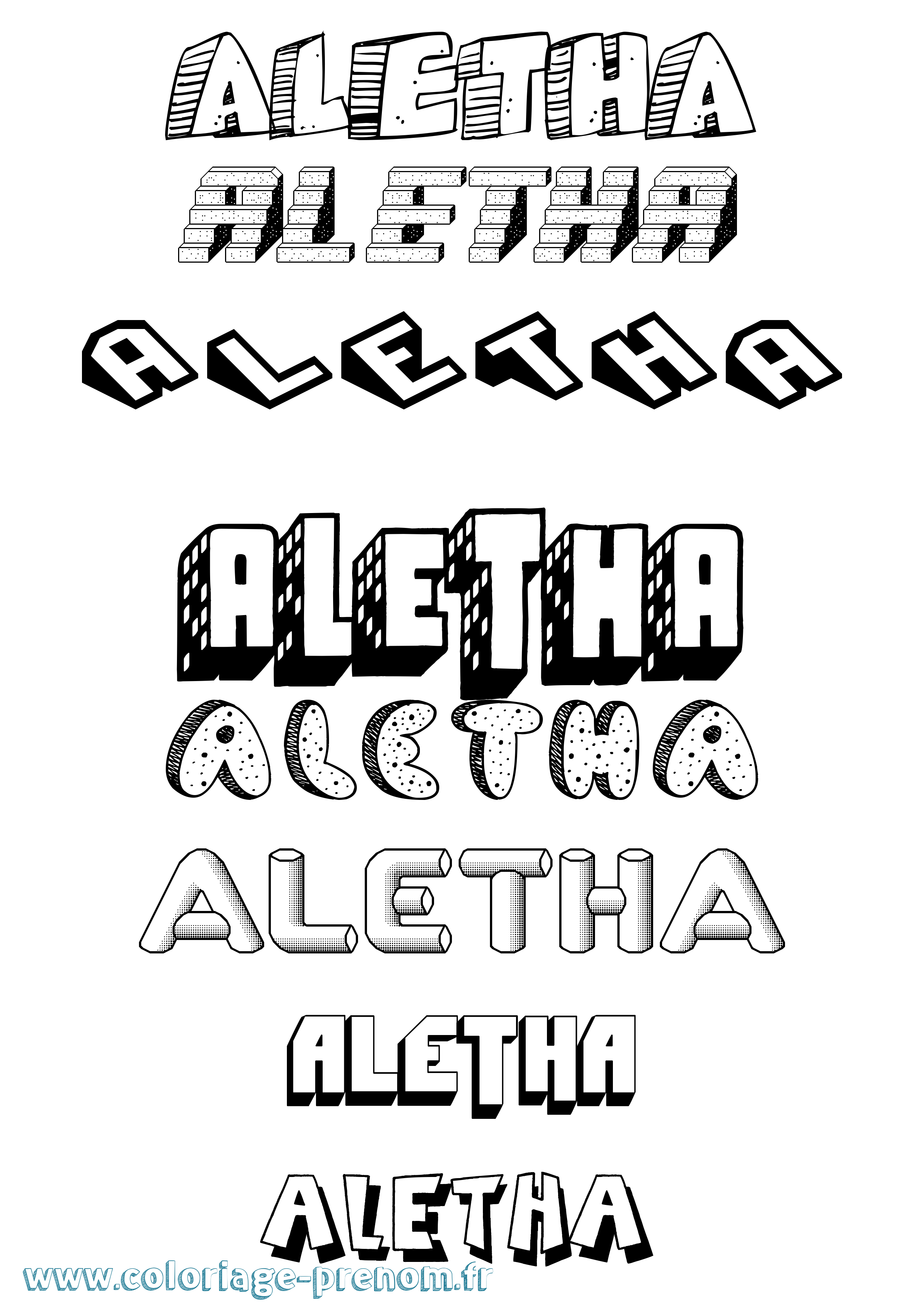 Coloriage prénom Aletha Effet 3D