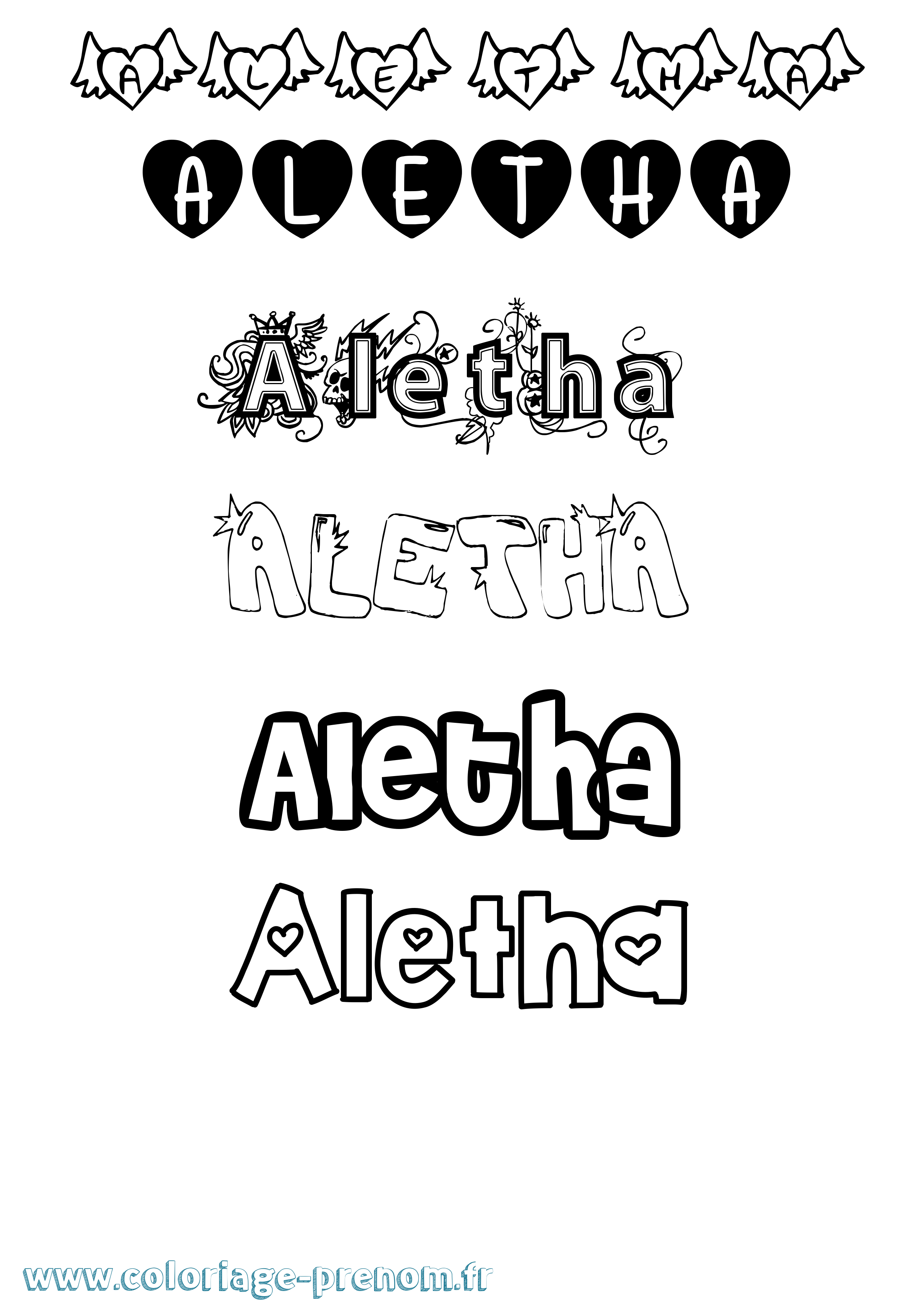 Coloriage prénom Aletha Girly