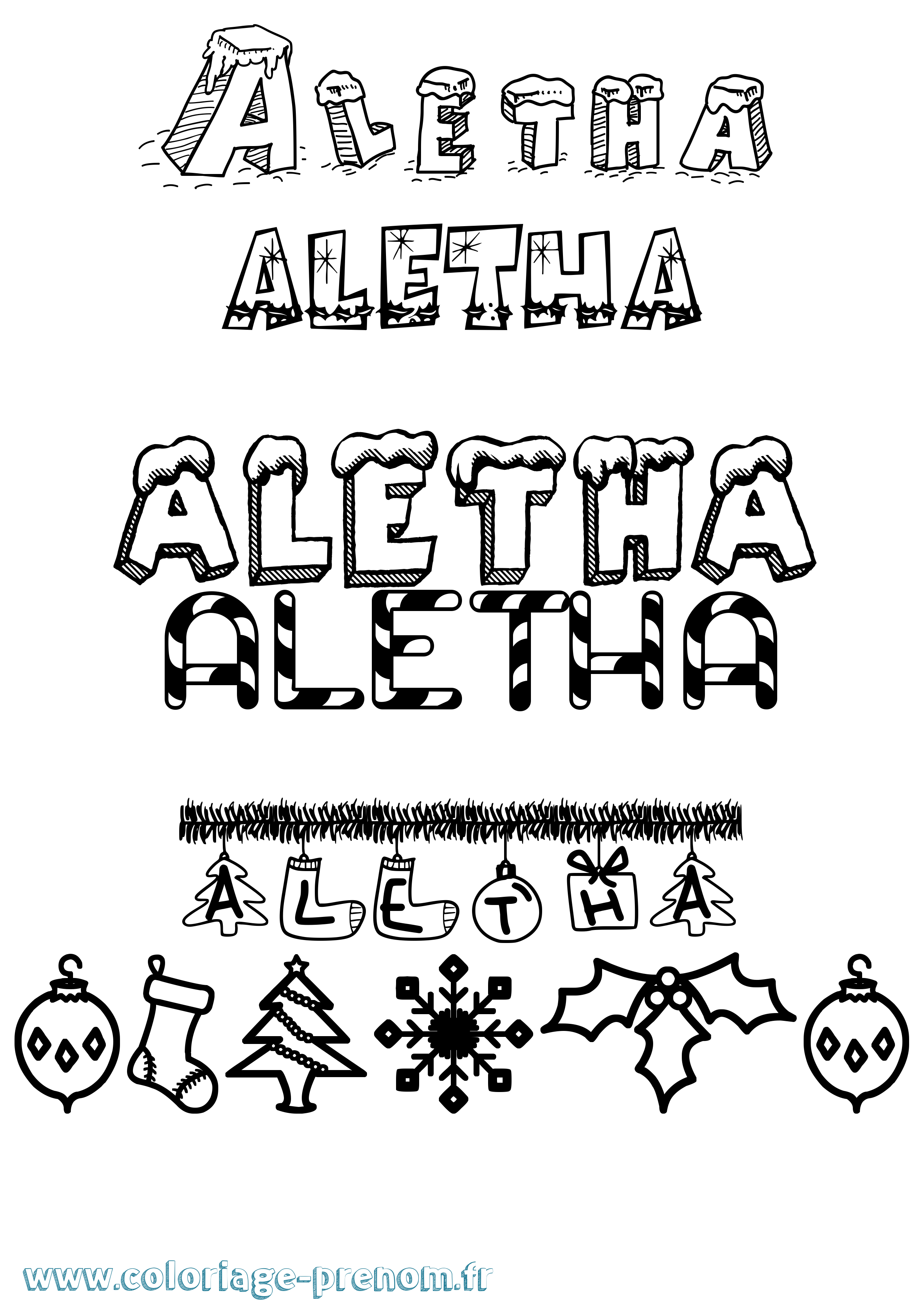 Coloriage prénom Aletha Noël