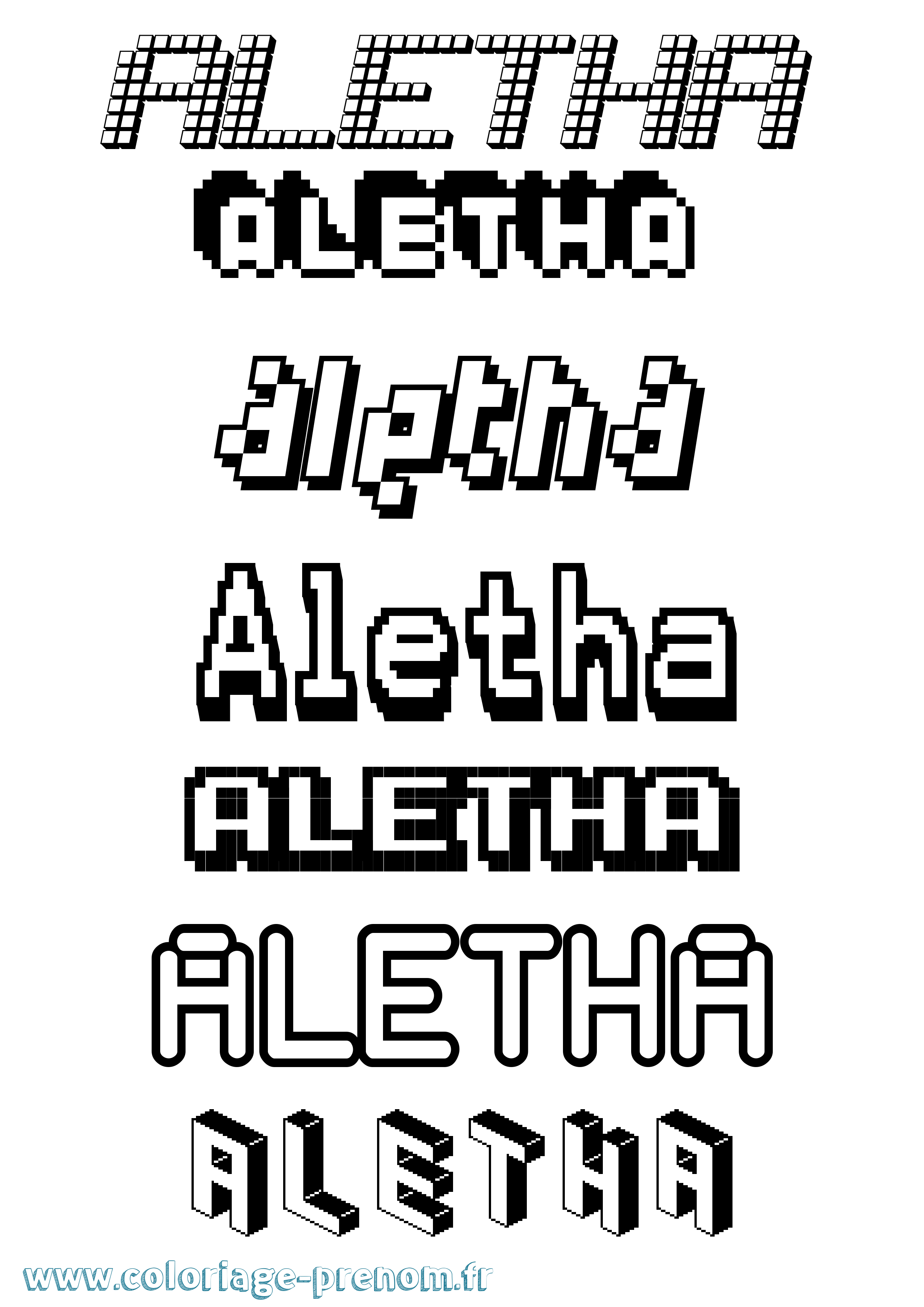 Coloriage prénom Aletha Pixel