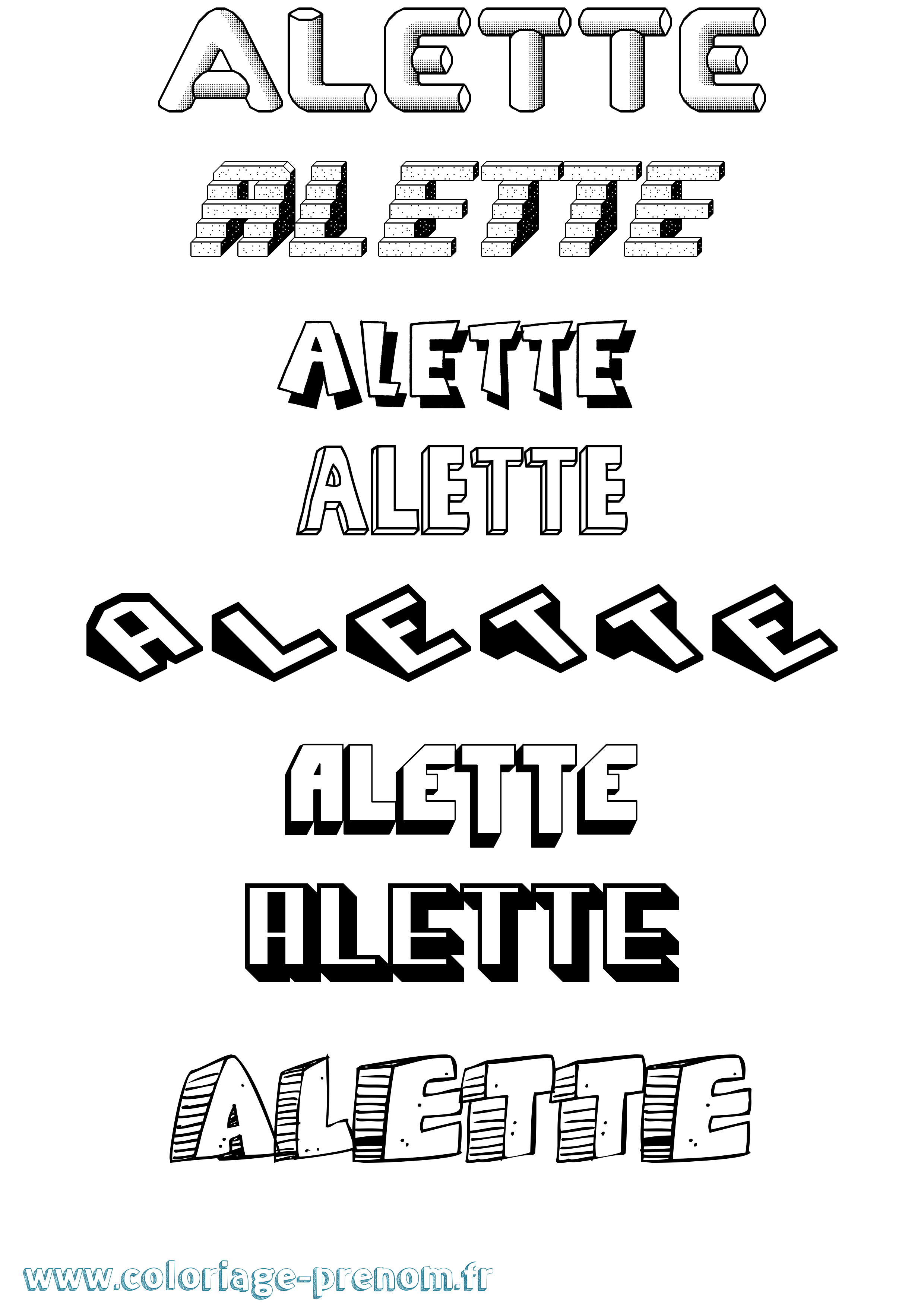 Coloriage Alette Effet 3D Coloriage prénom Alette Effet 3D