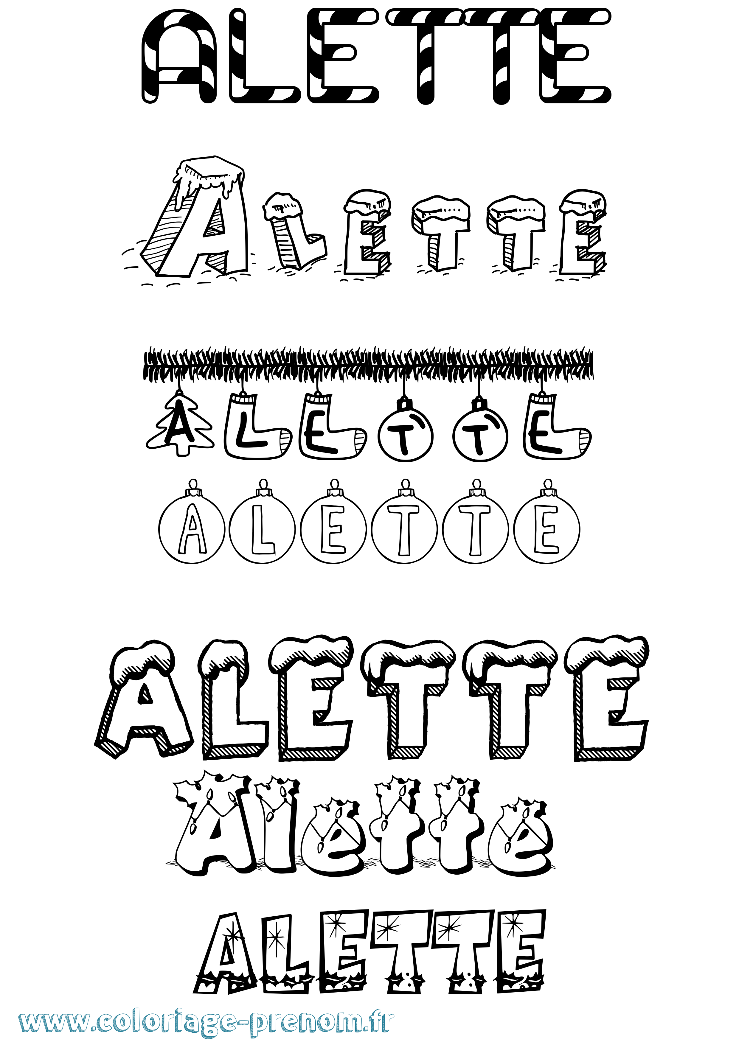 Coloriage Alette Noël Coloriage prénom Alette Noël