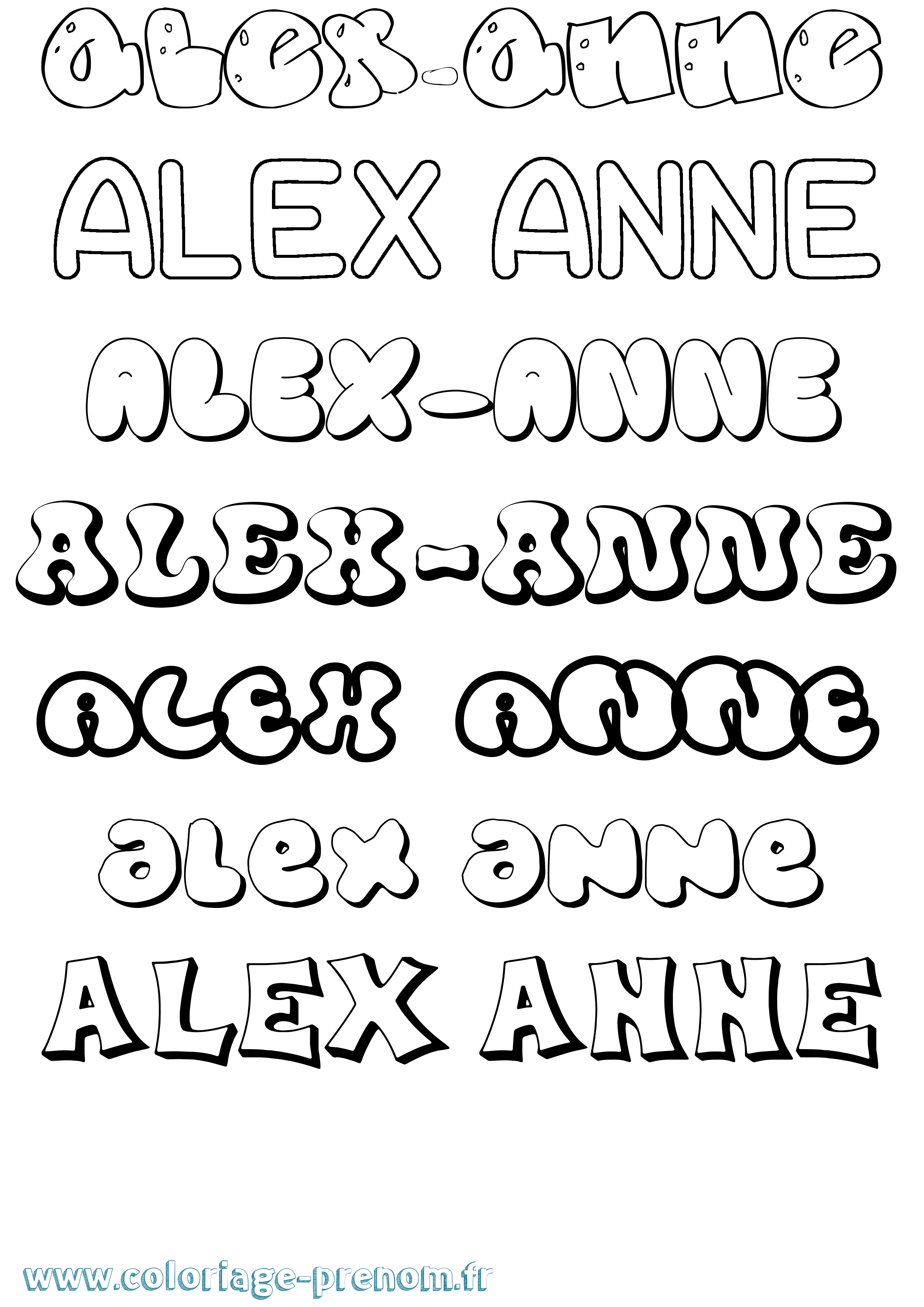 Coloriage prénom Alex-Anne Bubble
