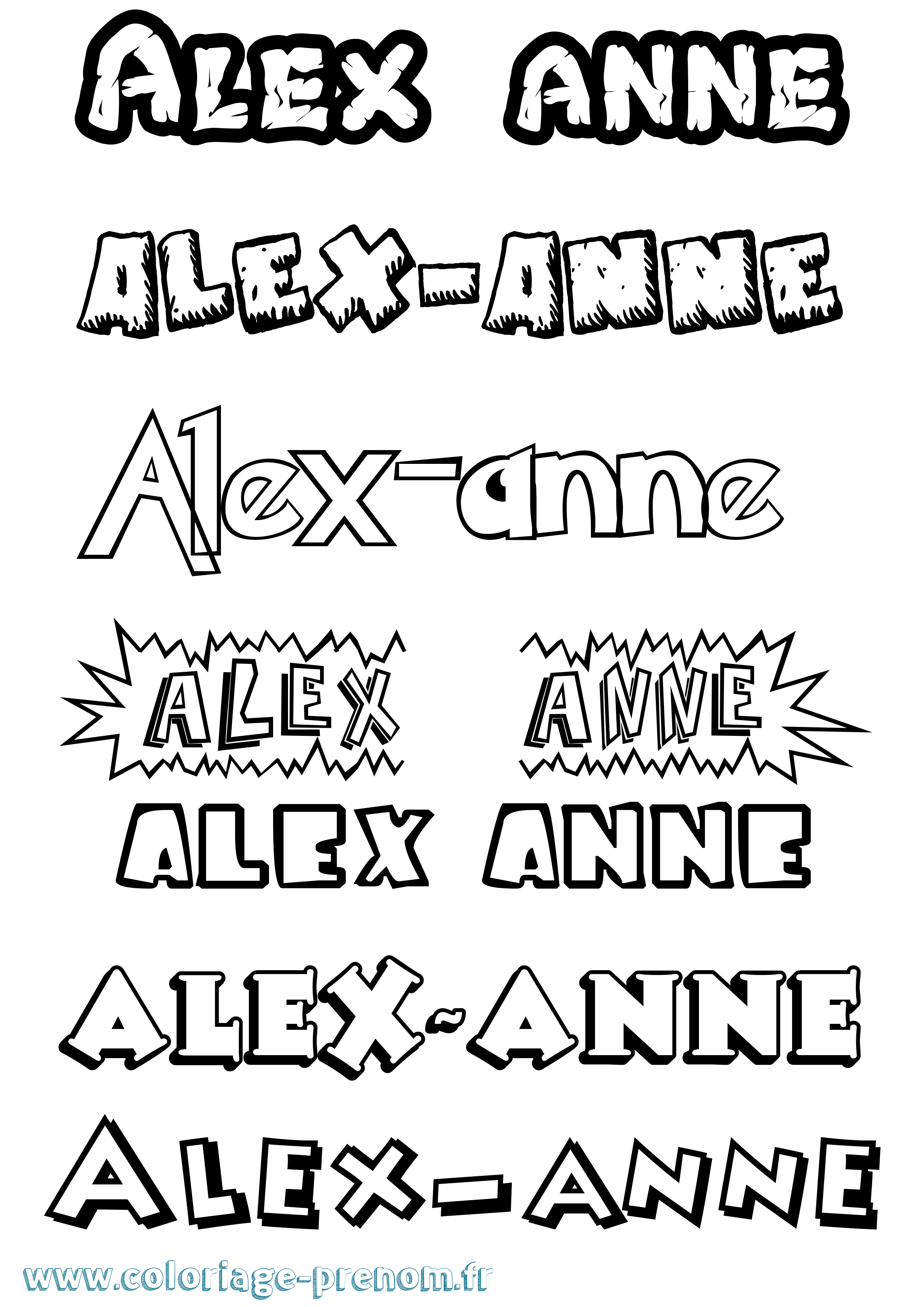 Coloriage prénom Alex-Anne Dessin Animé