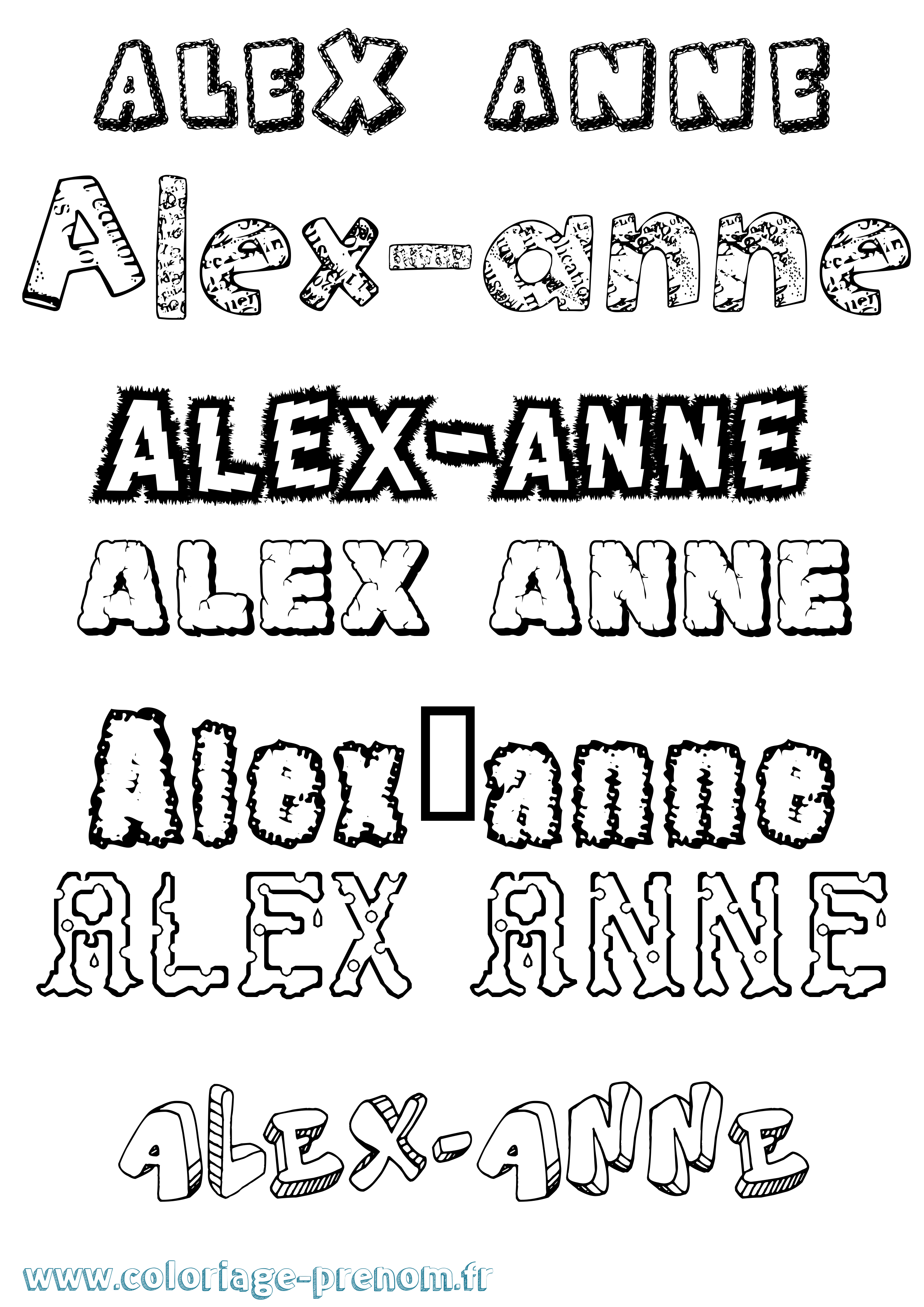 Coloriage prénom Alex-Anne Destructuré