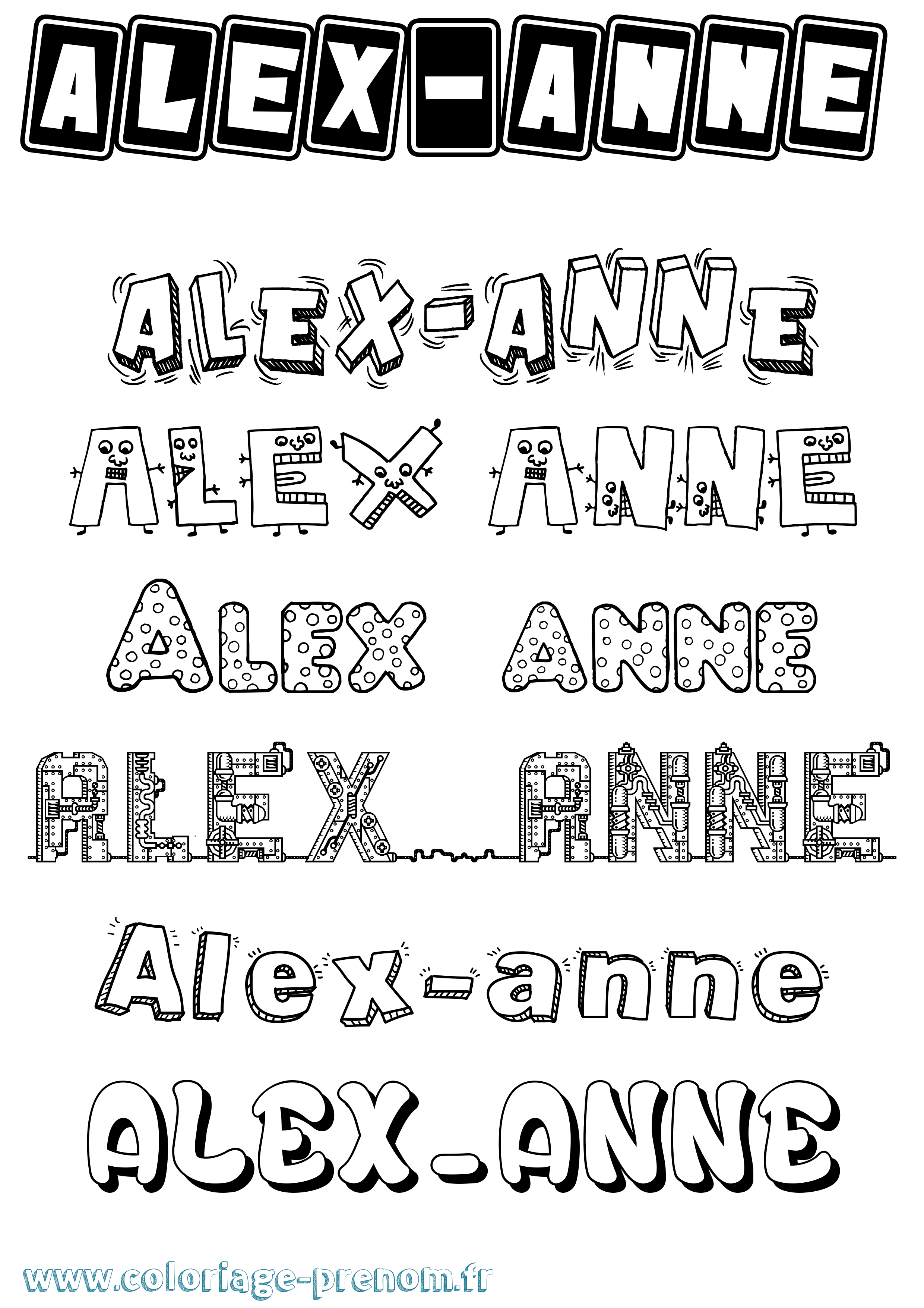 Coloriage prénom Alex-Anne Fun