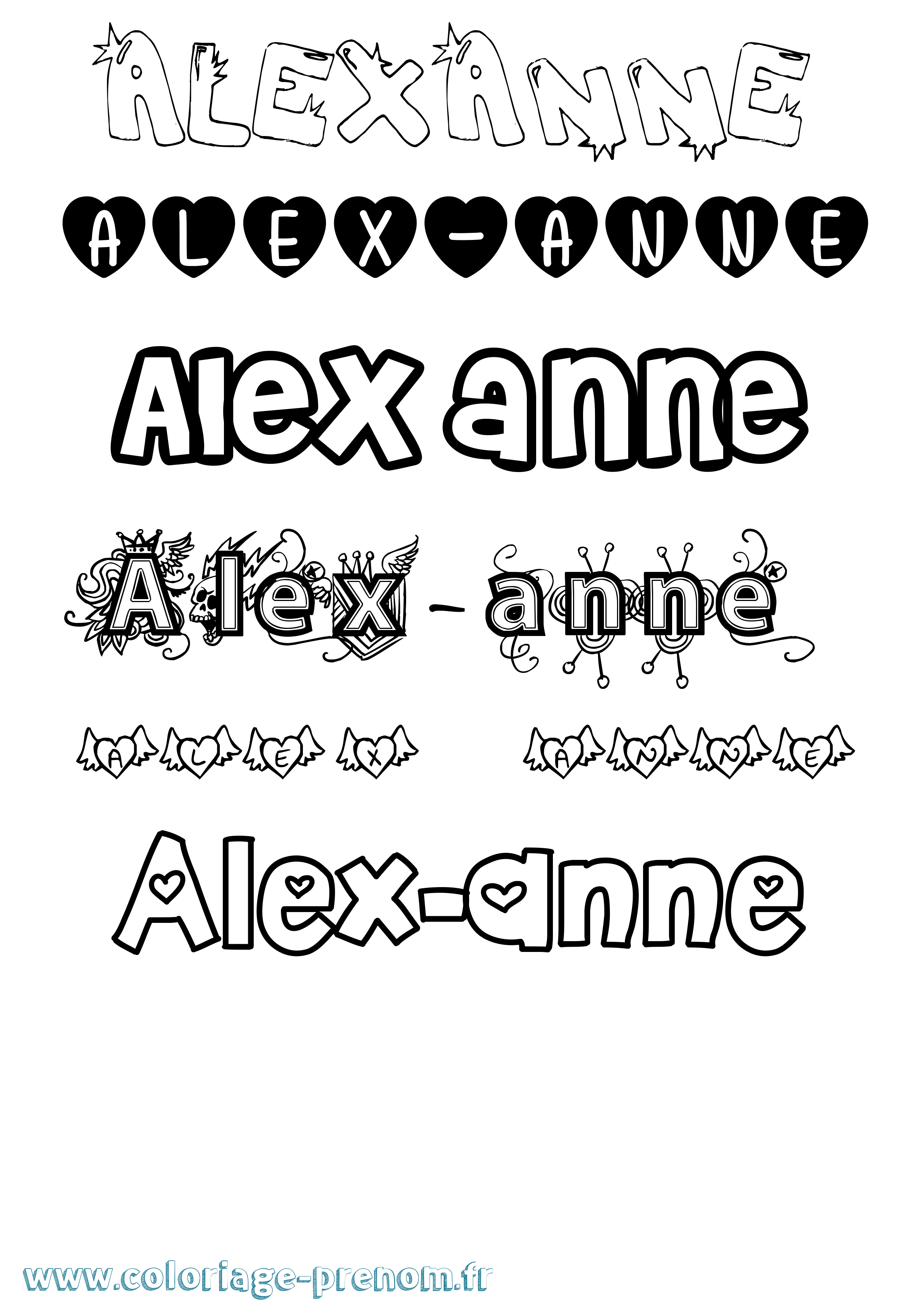 Coloriage prénom Alex-Anne Girly