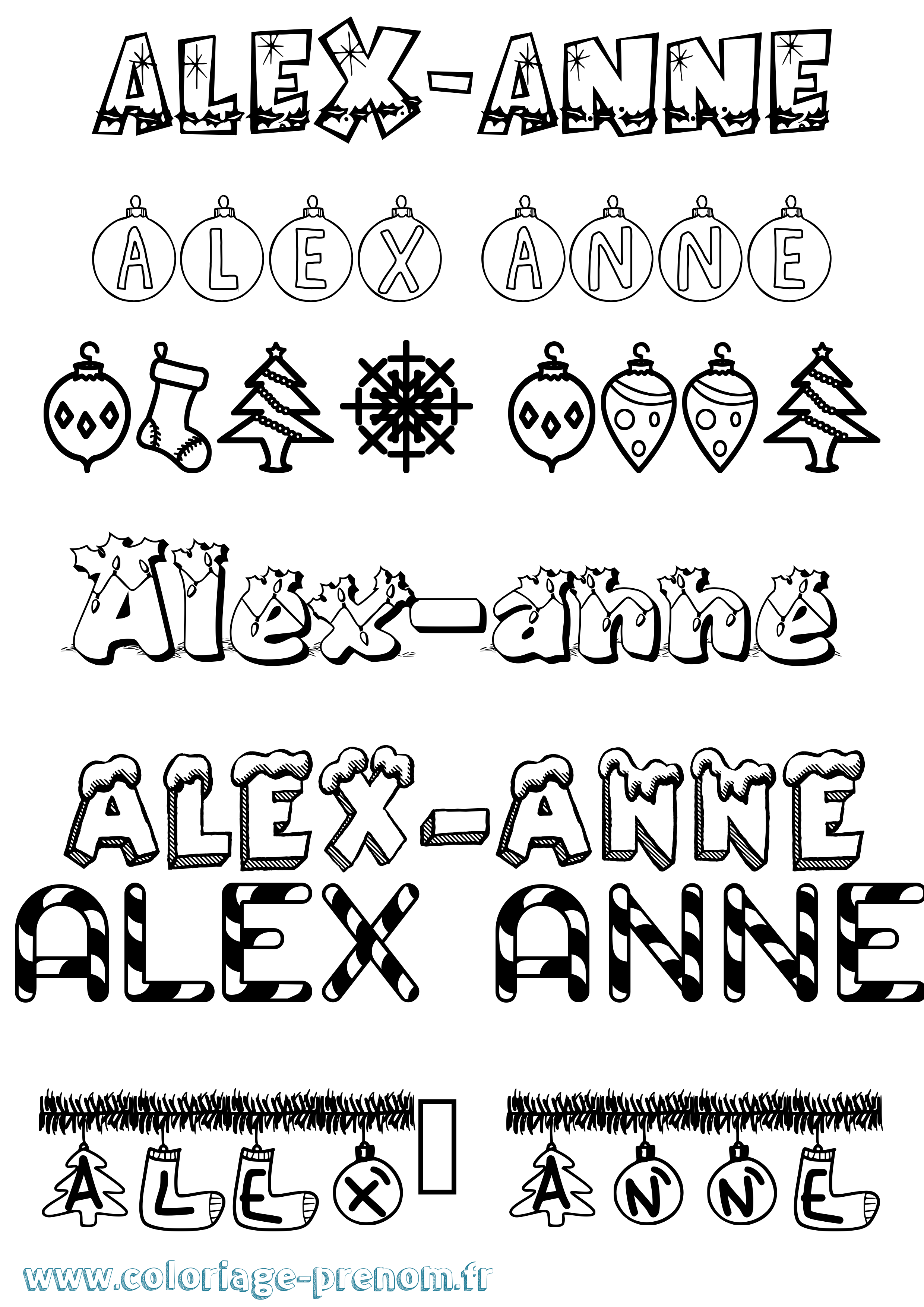Coloriage prénom Alex-Anne Noël