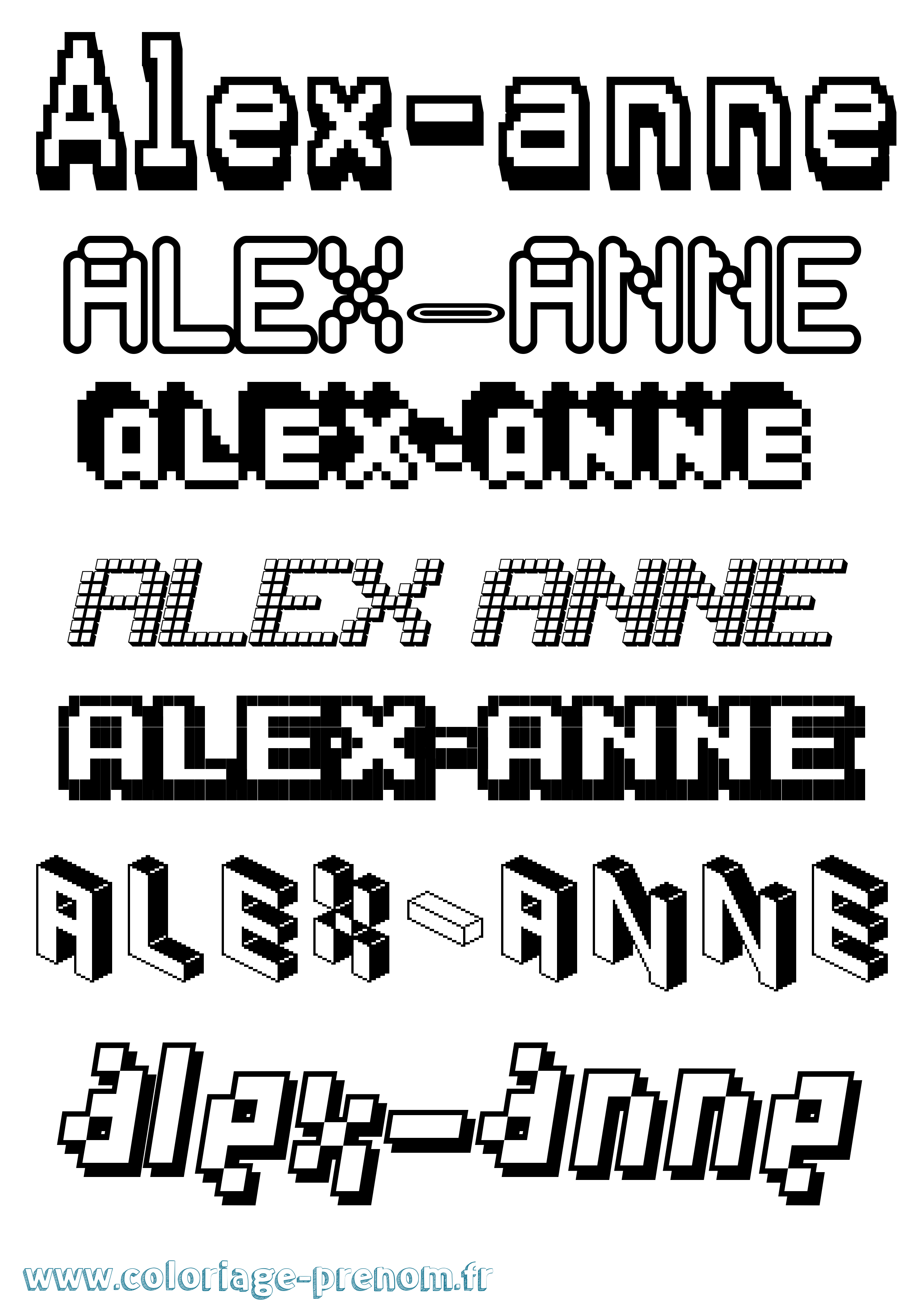 Coloriage prénom Alex-Anne Pixel