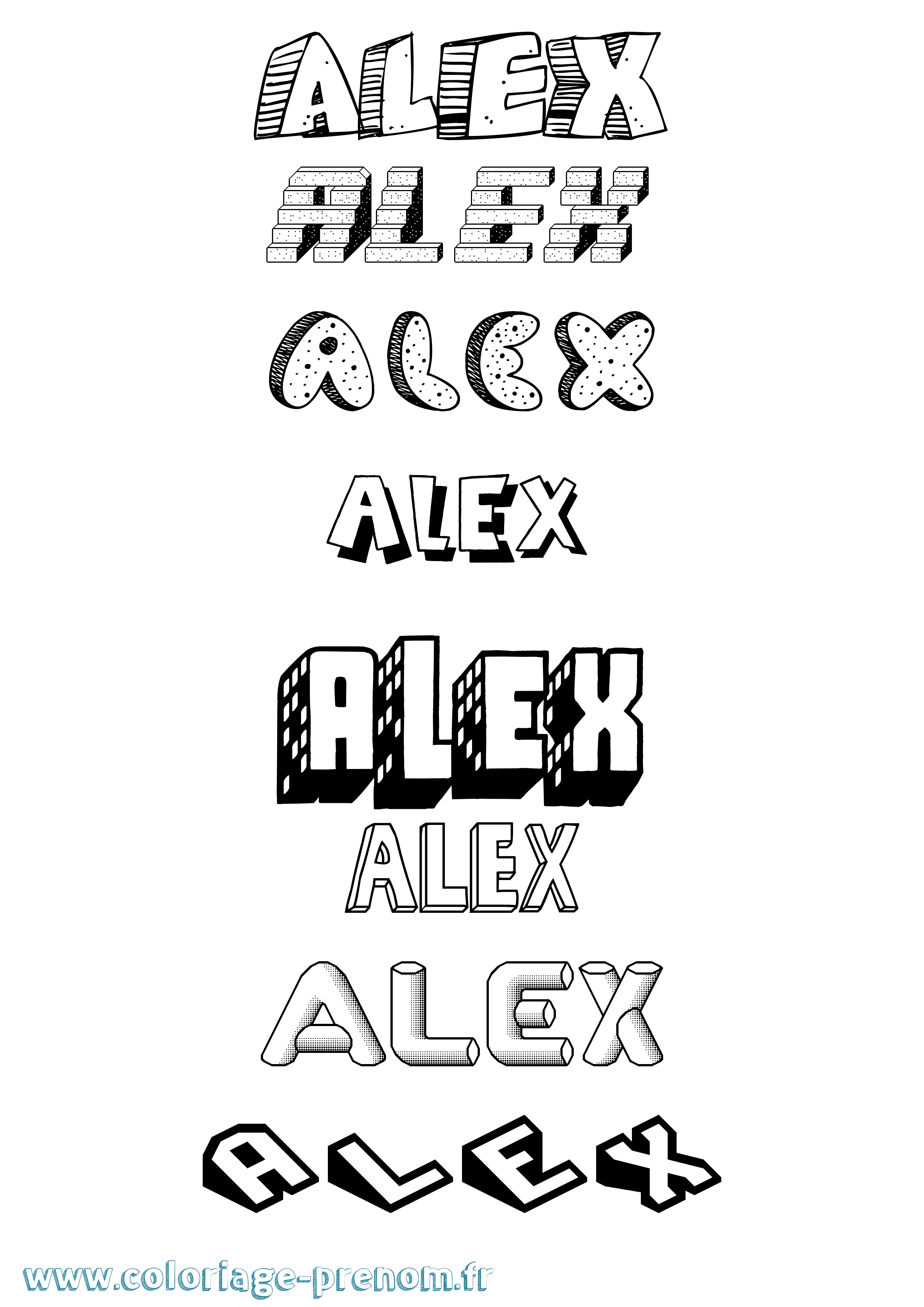 Coloriage prénom Alex Effet 3D