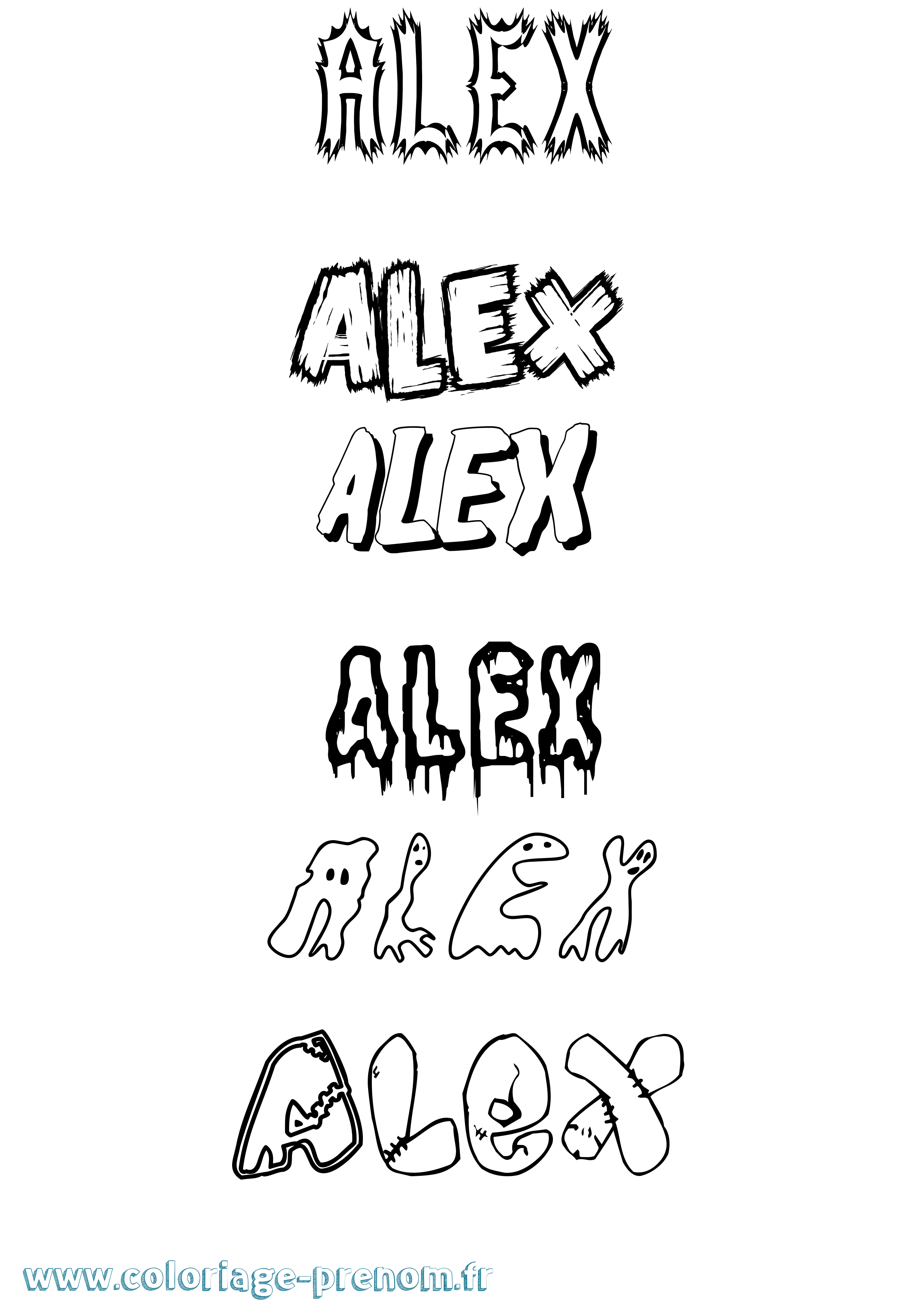 Coloriage prénom Alex Frisson