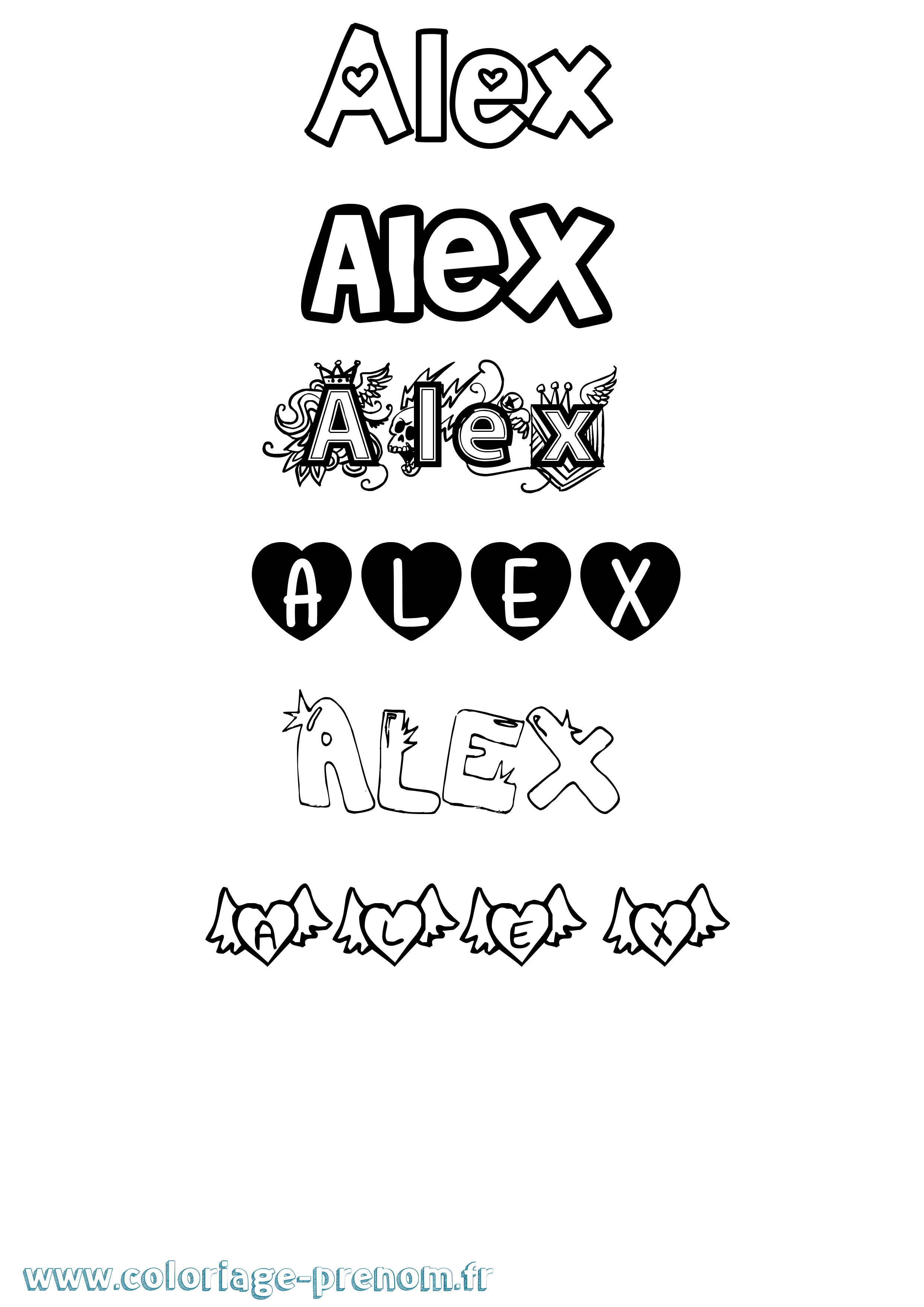 Coloriage prénom Alex Girly