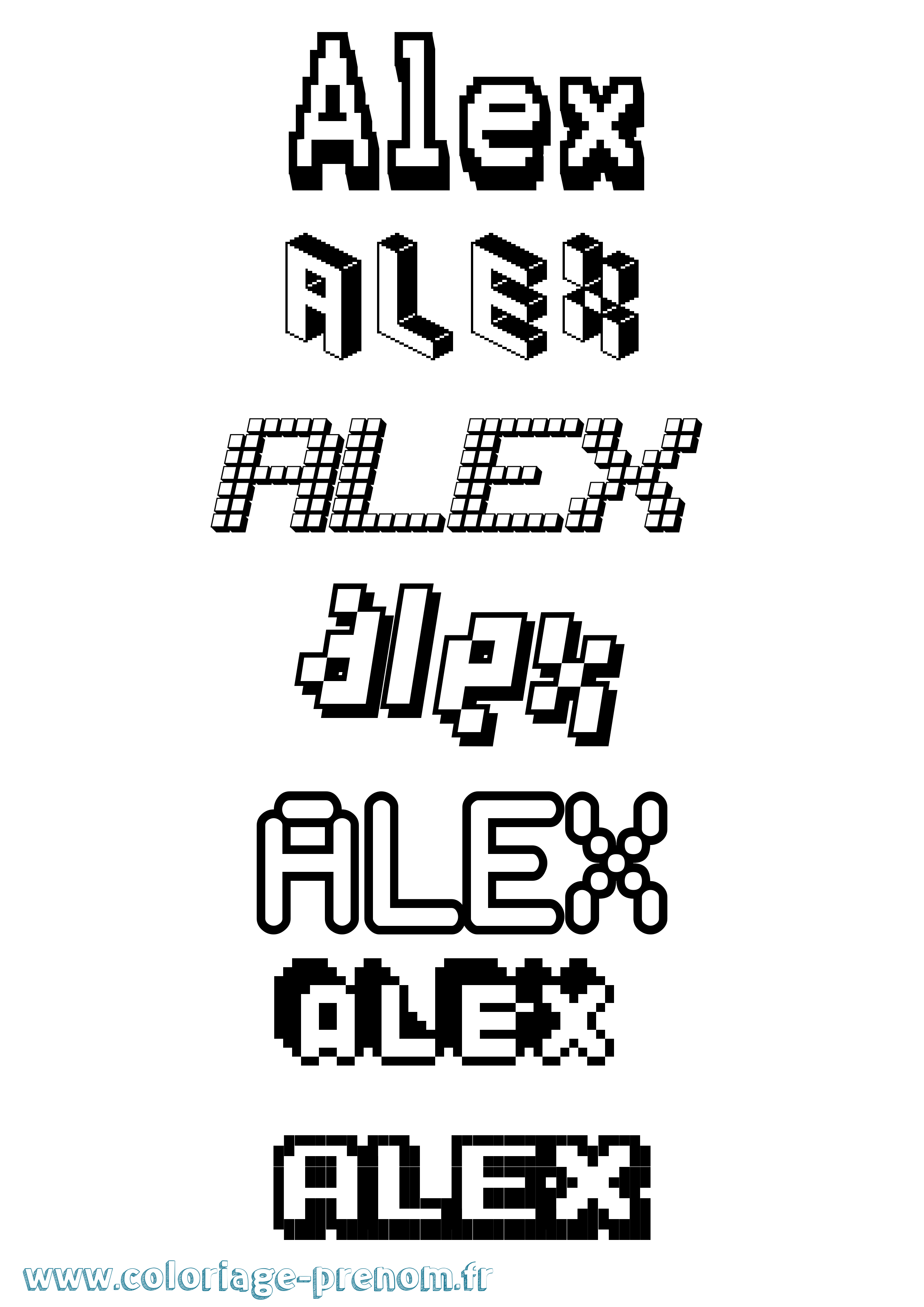 Coloriage prénom Alex Pixel