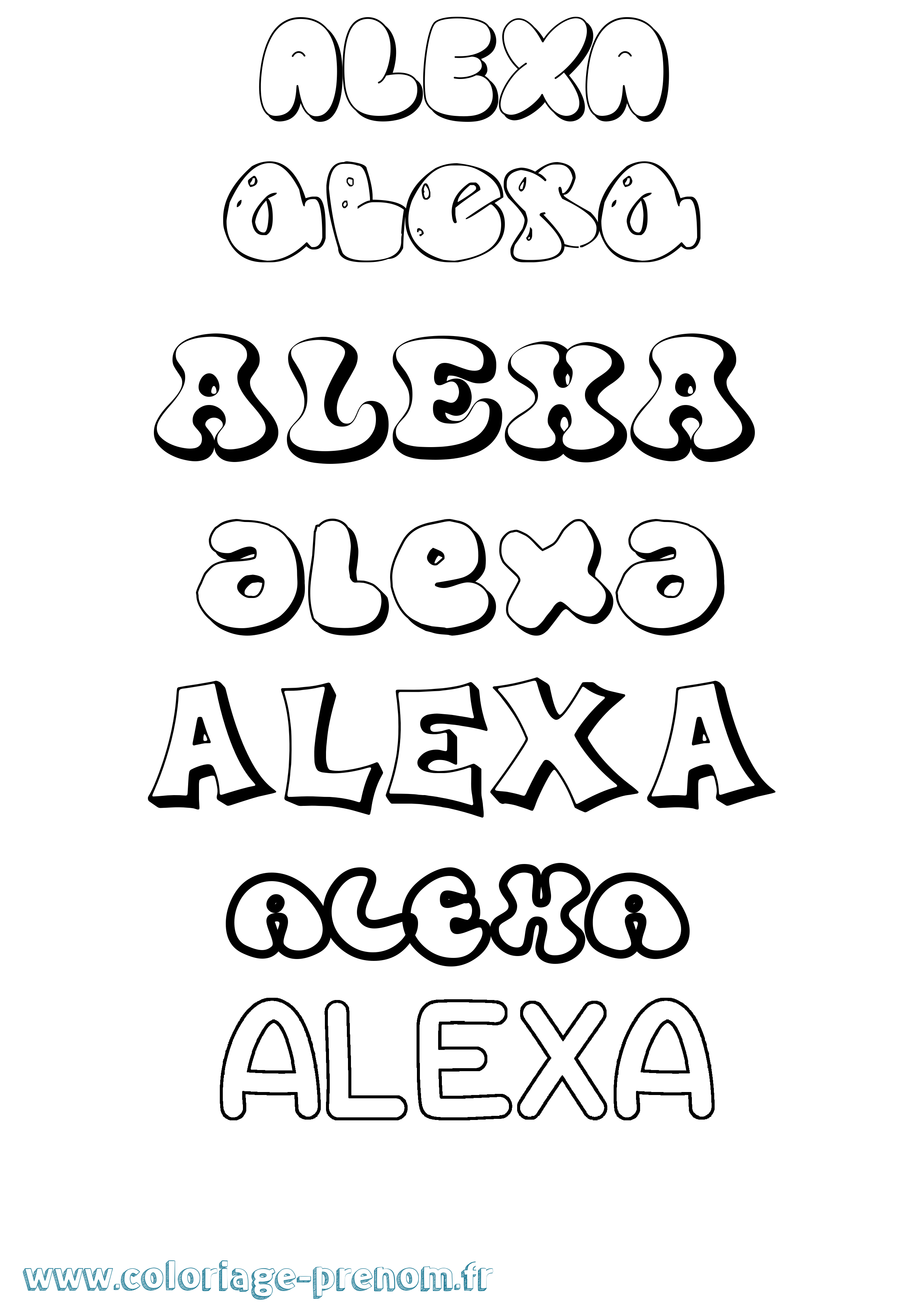 Coloriage prénom Alexa Bubble