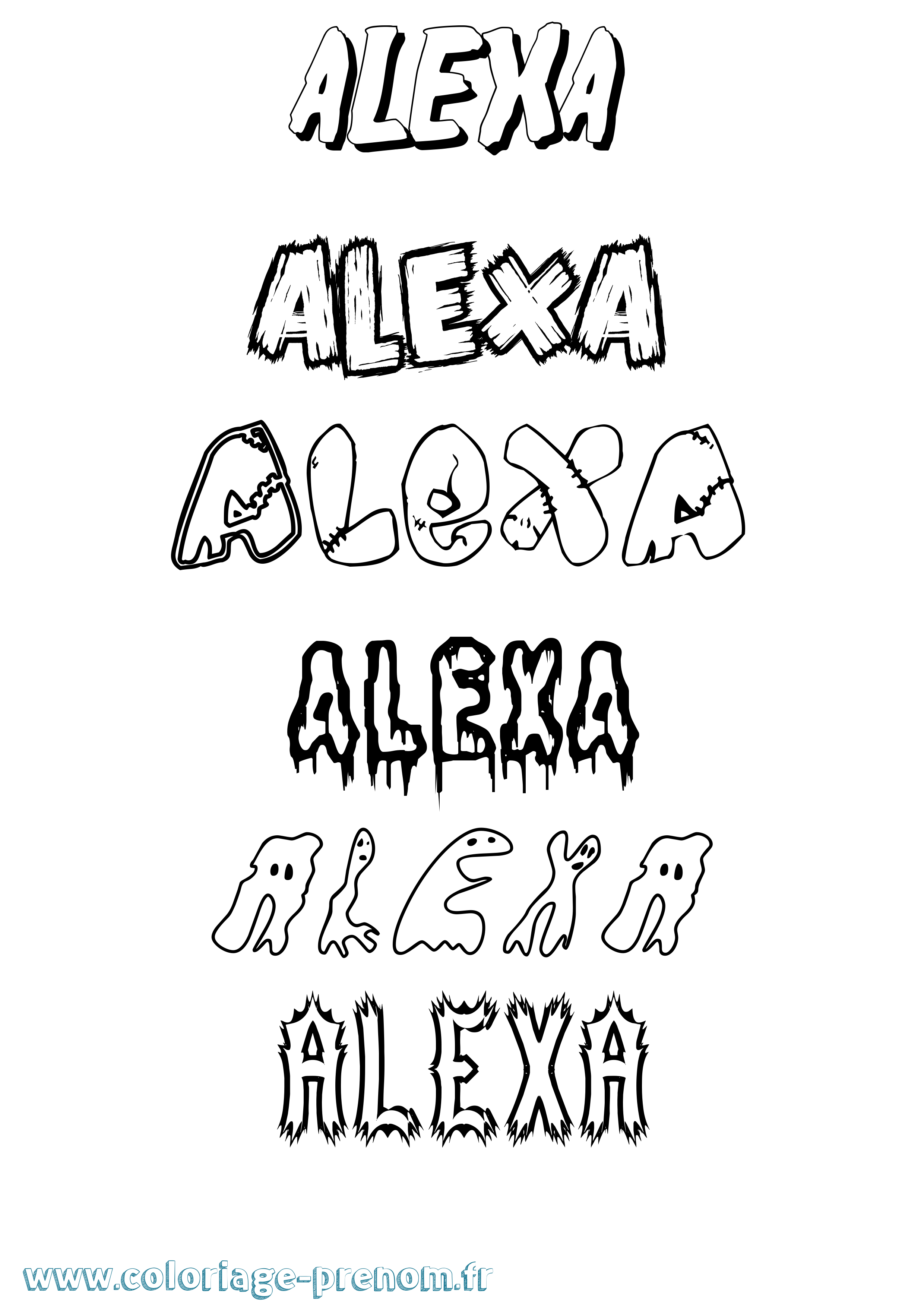 Coloriage prénom Alexa Frisson