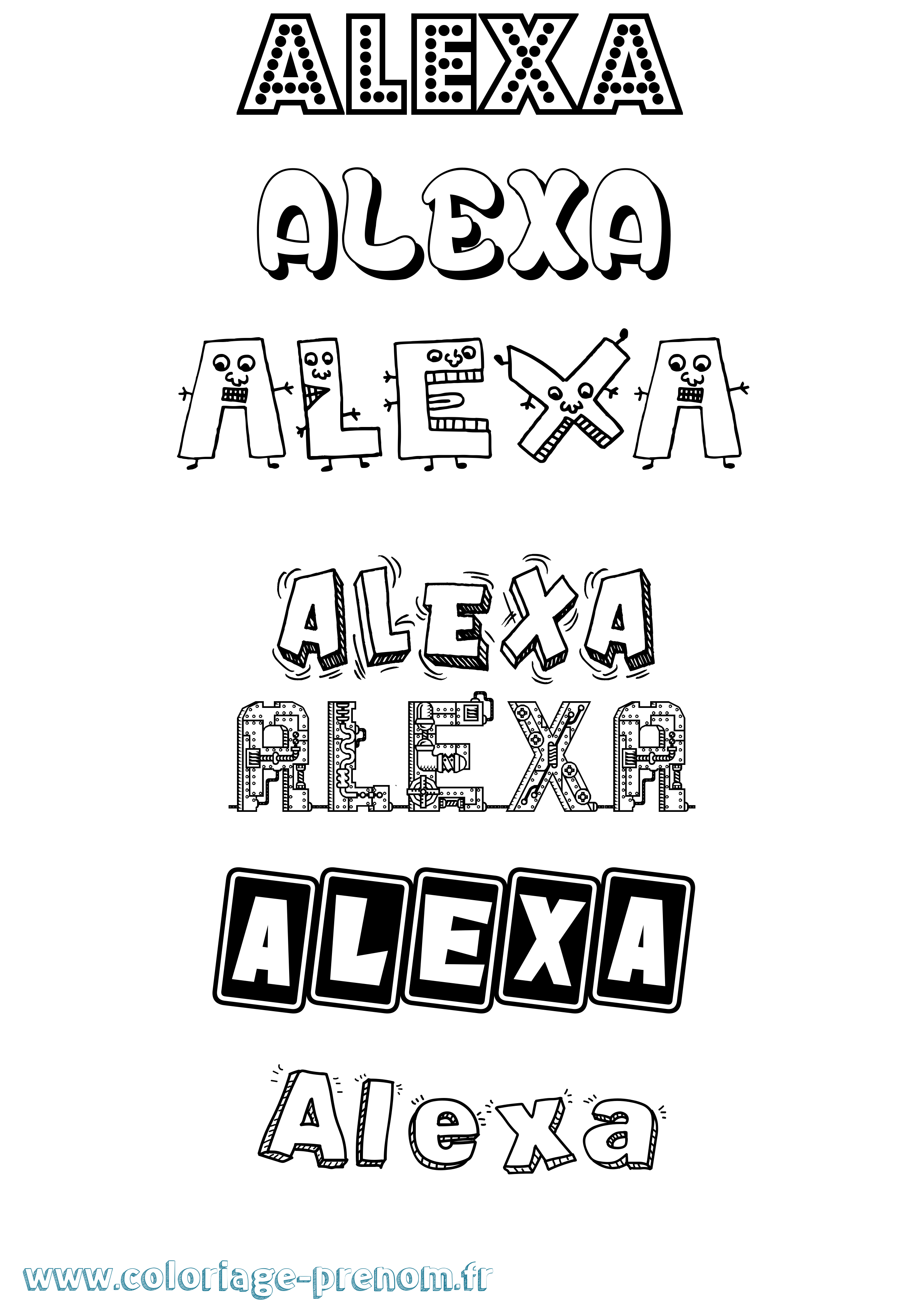 Coloriage prénom Alexa Fun