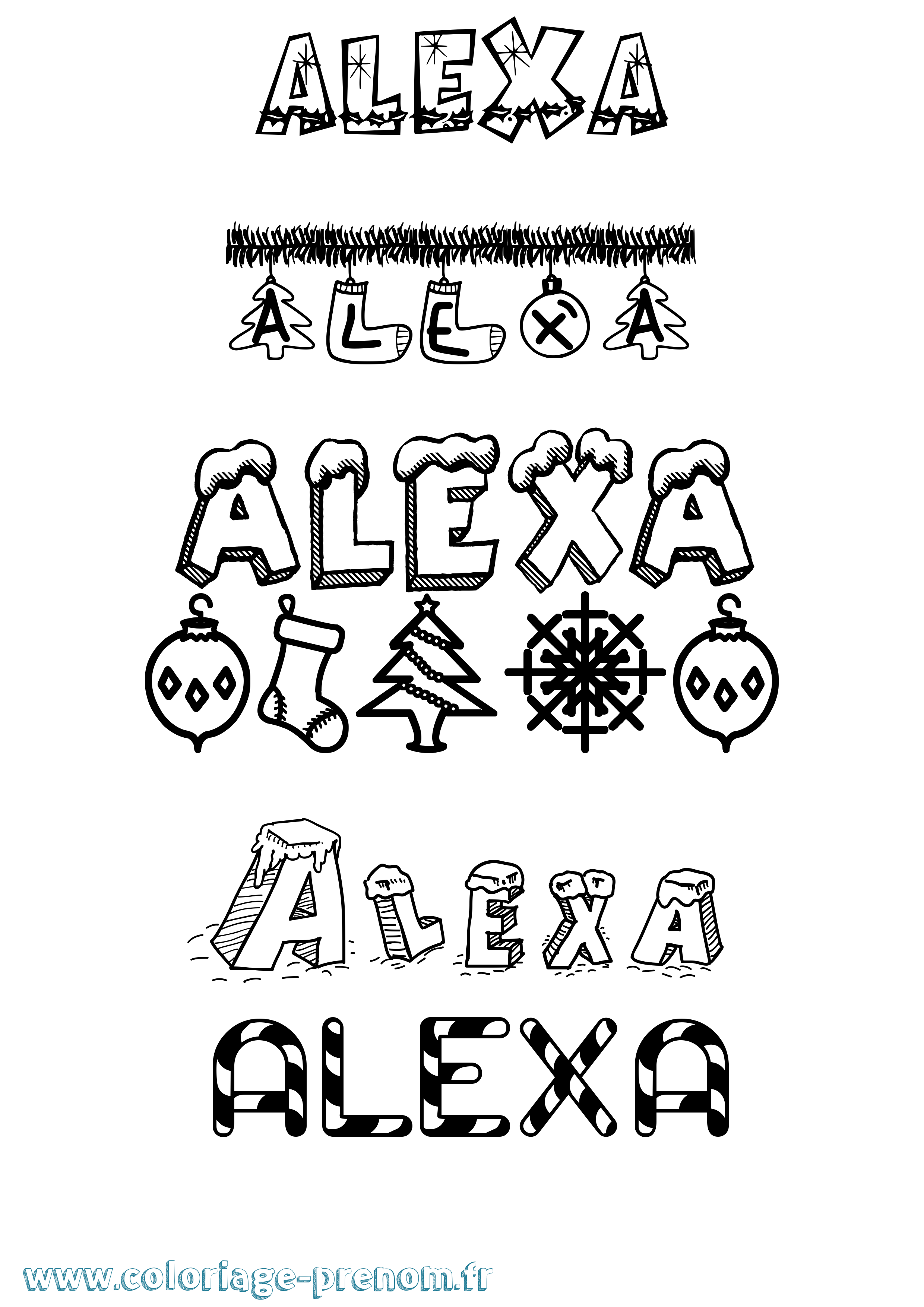 Coloriage prénom Alexa Noël