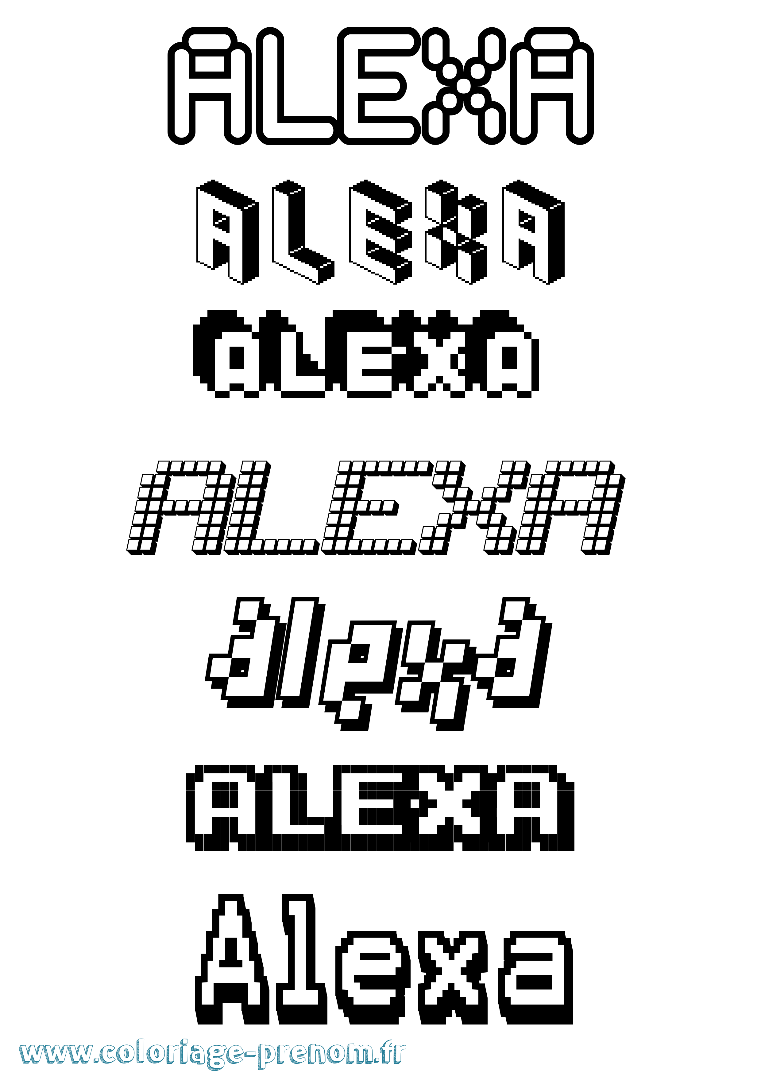 Coloriage prénom Alexa Pixel