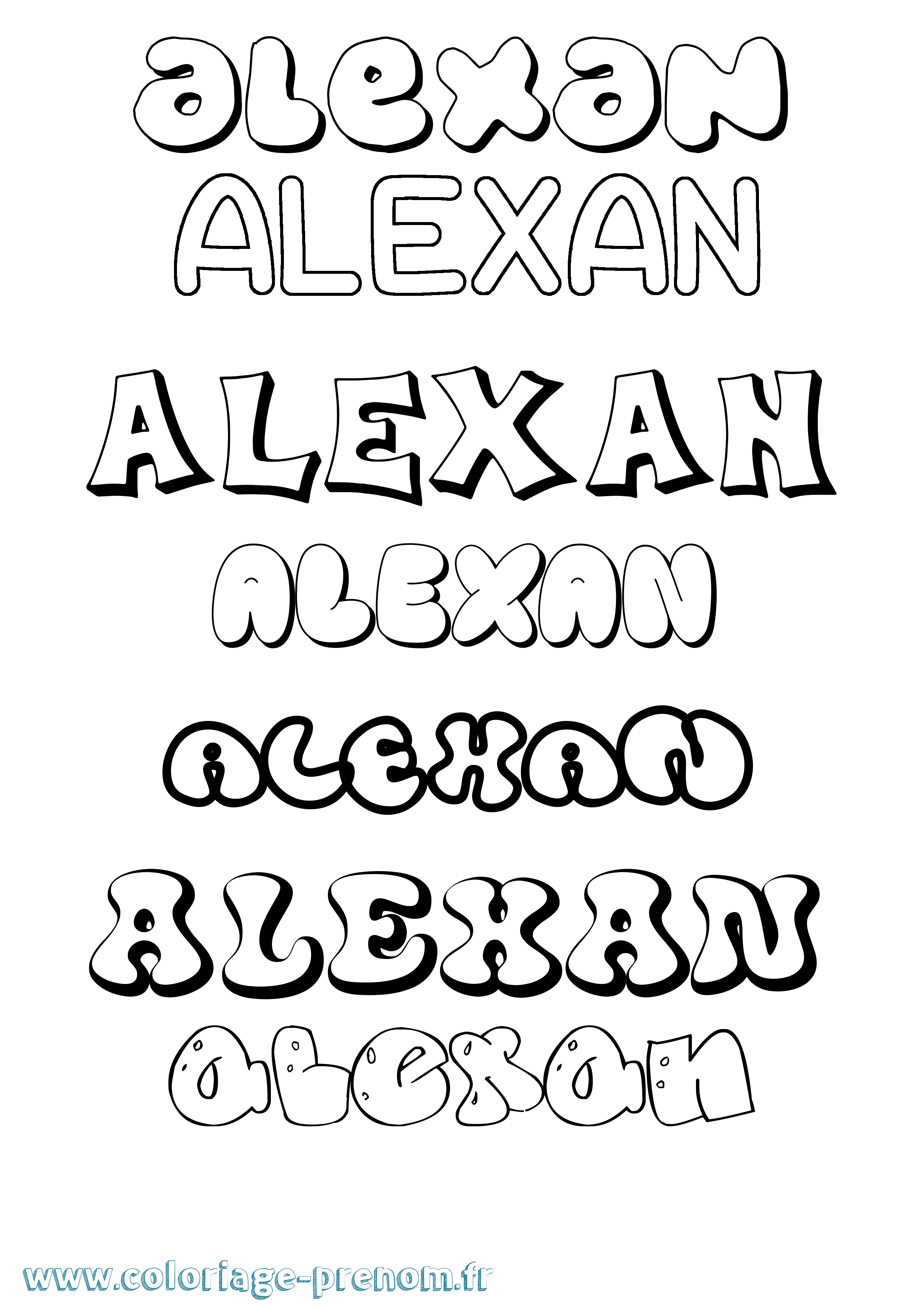 Coloriage prénom Alexan Bubble