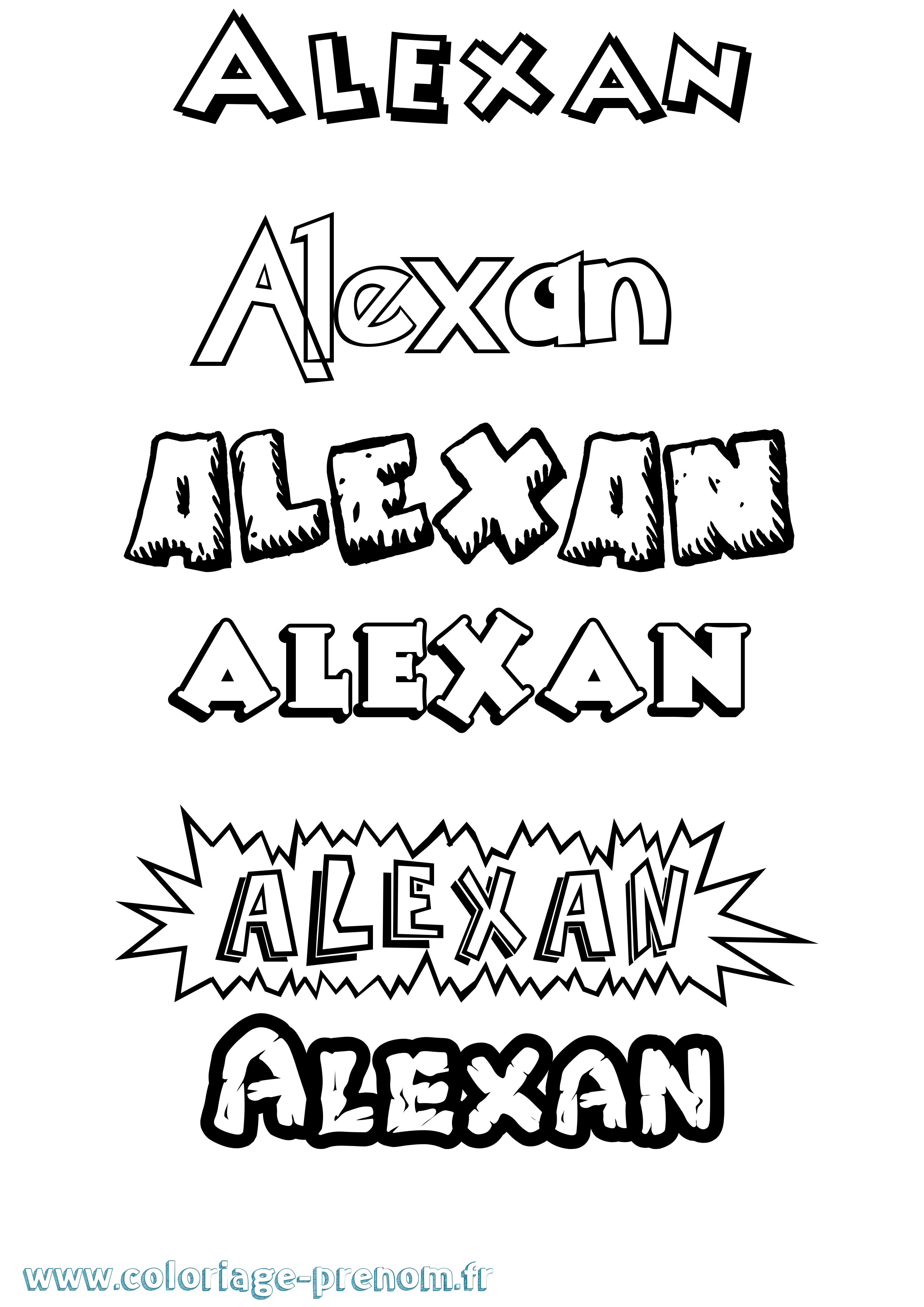 Coloriage prénom Alexan Dessin Animé