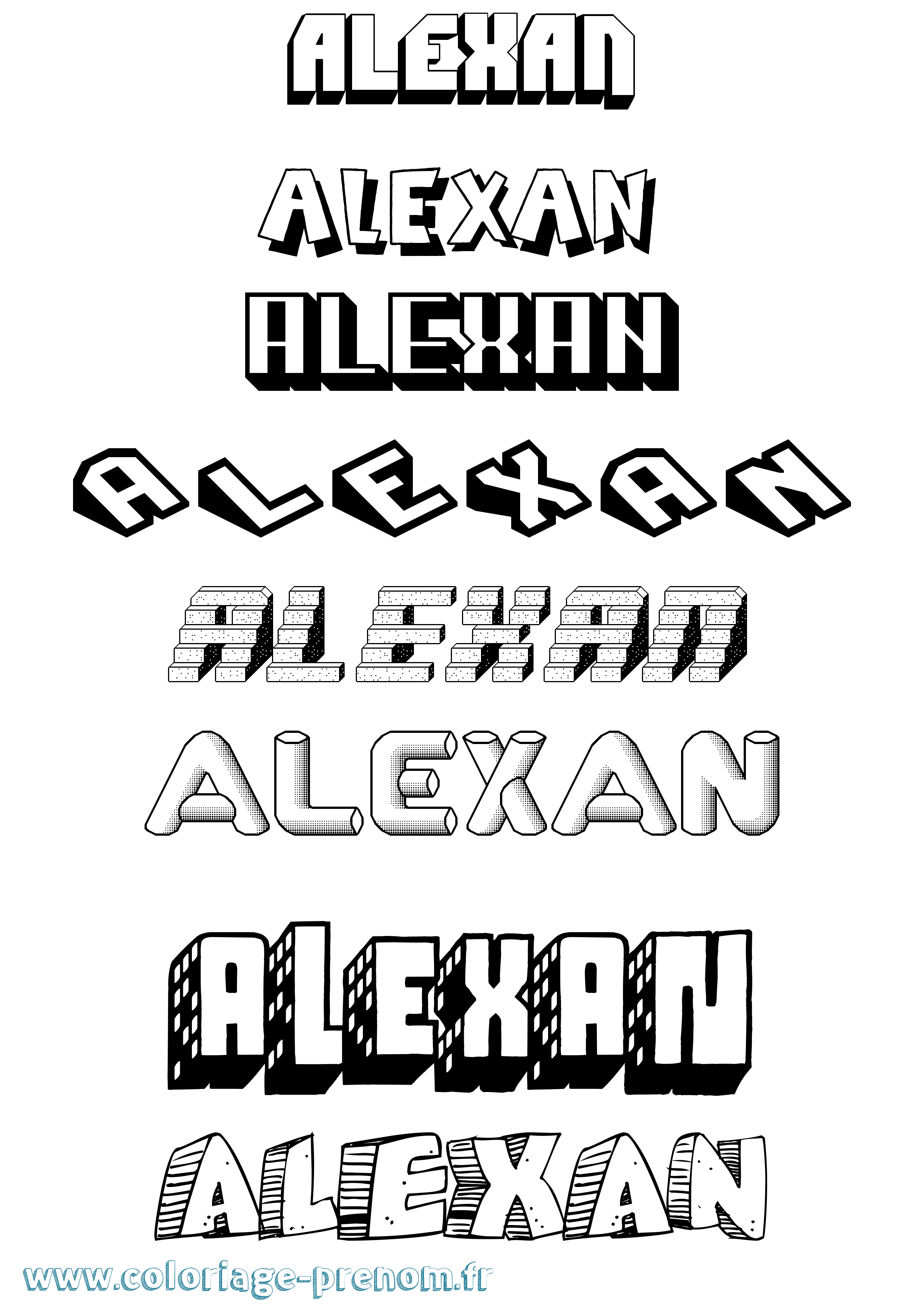 Coloriage prénom Alexan Effet 3D