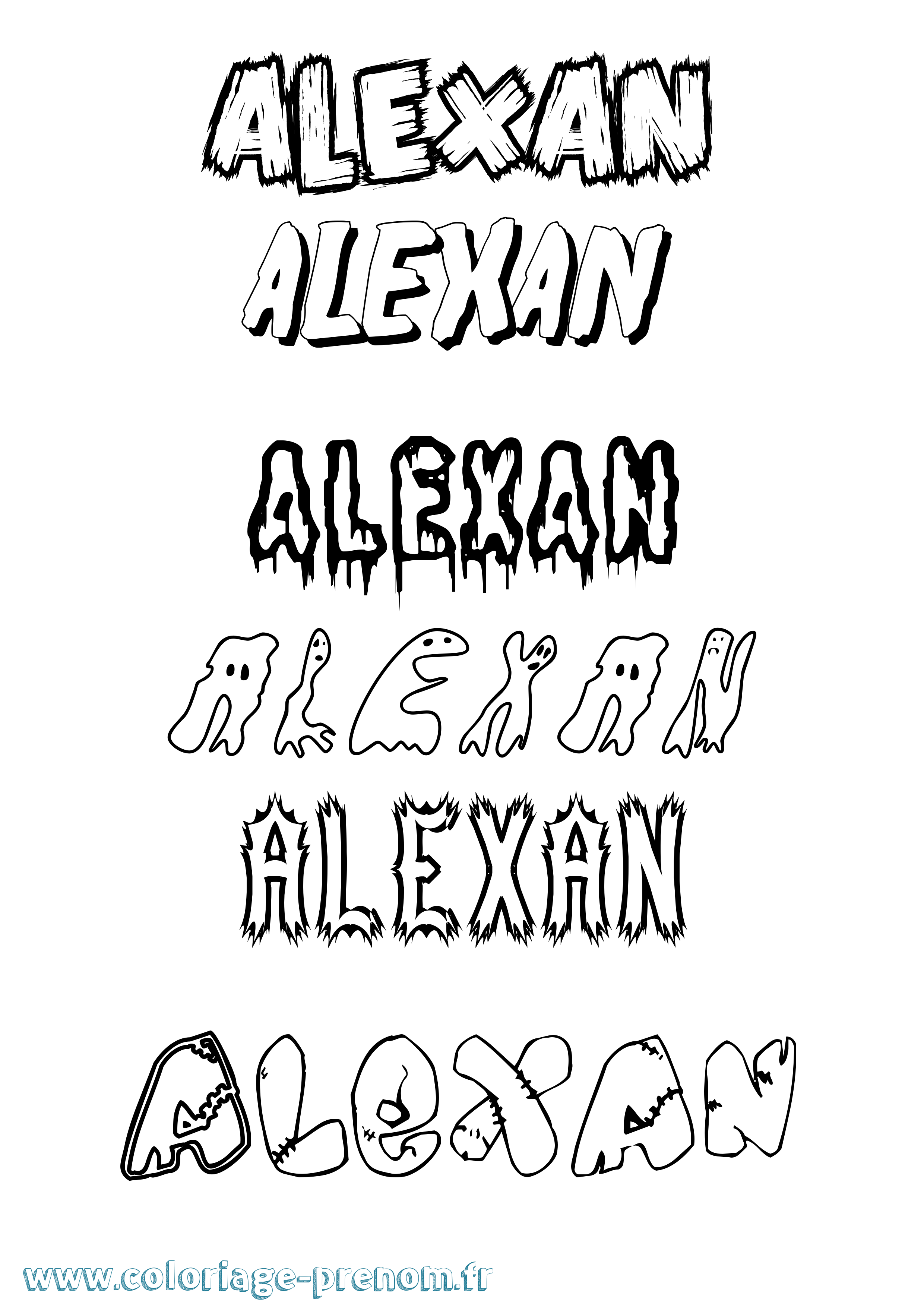 Coloriage prénom Alexan Frisson