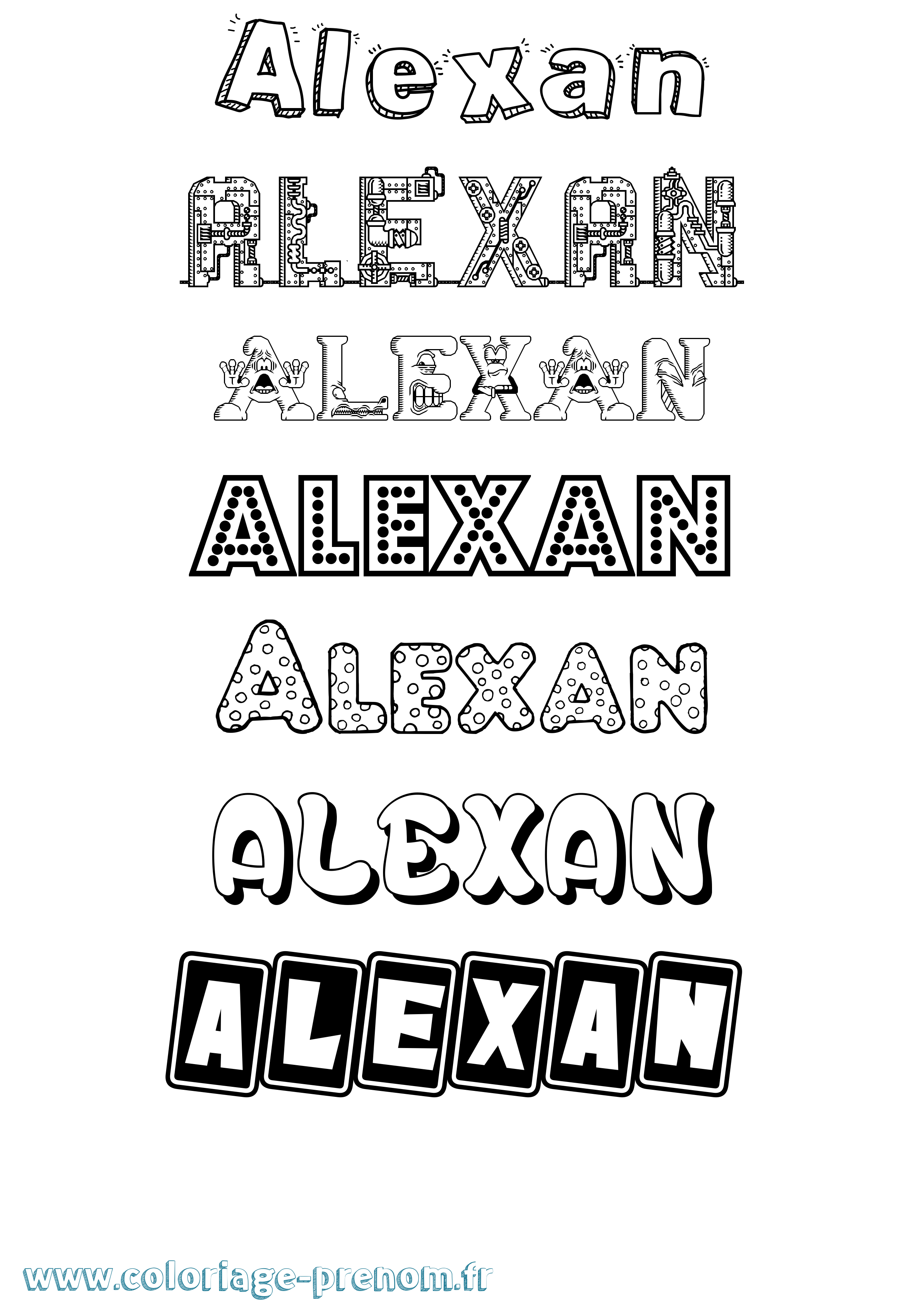 Coloriage prénom Alexan Fun
