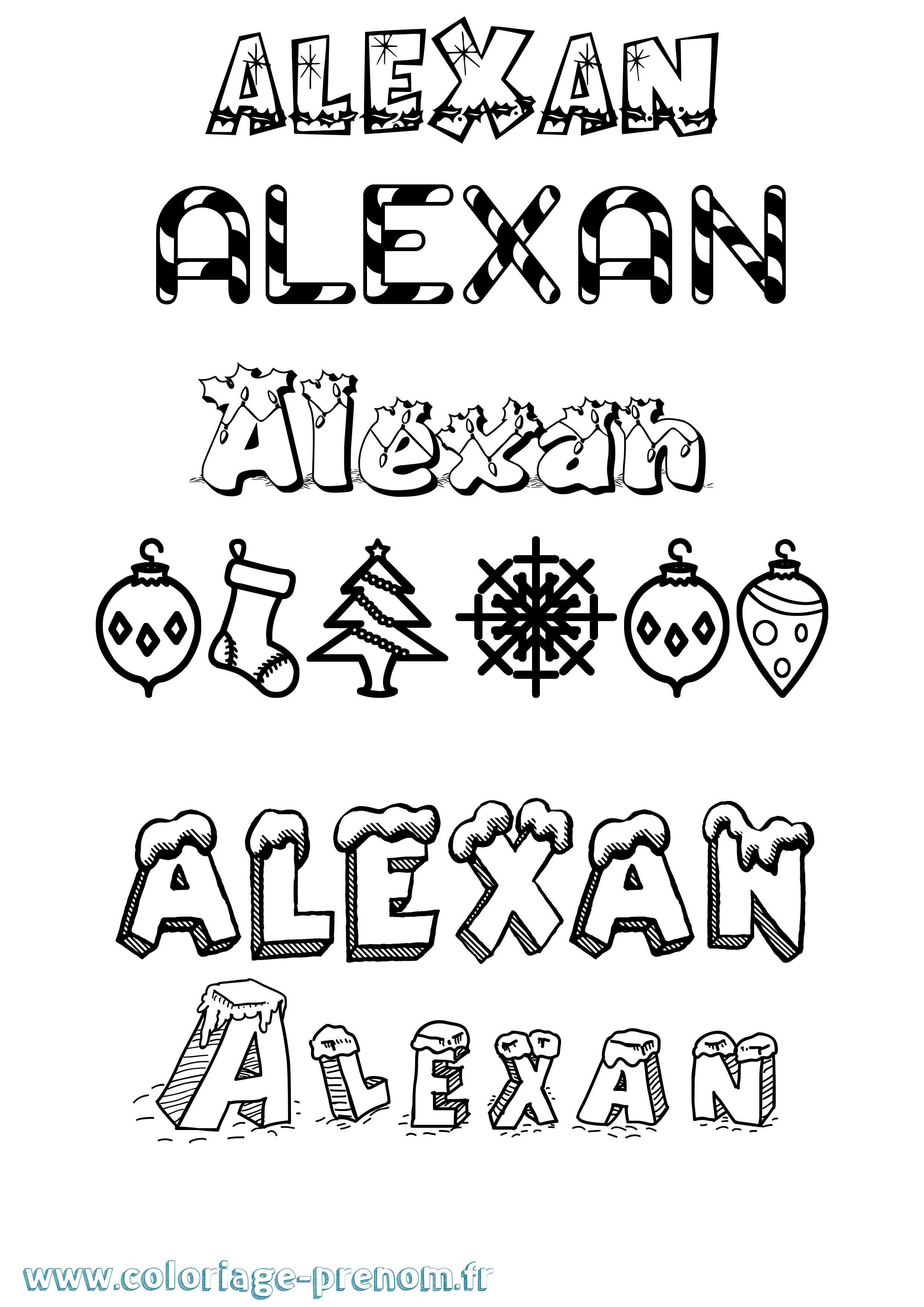 Coloriage prénom Alexan Noël