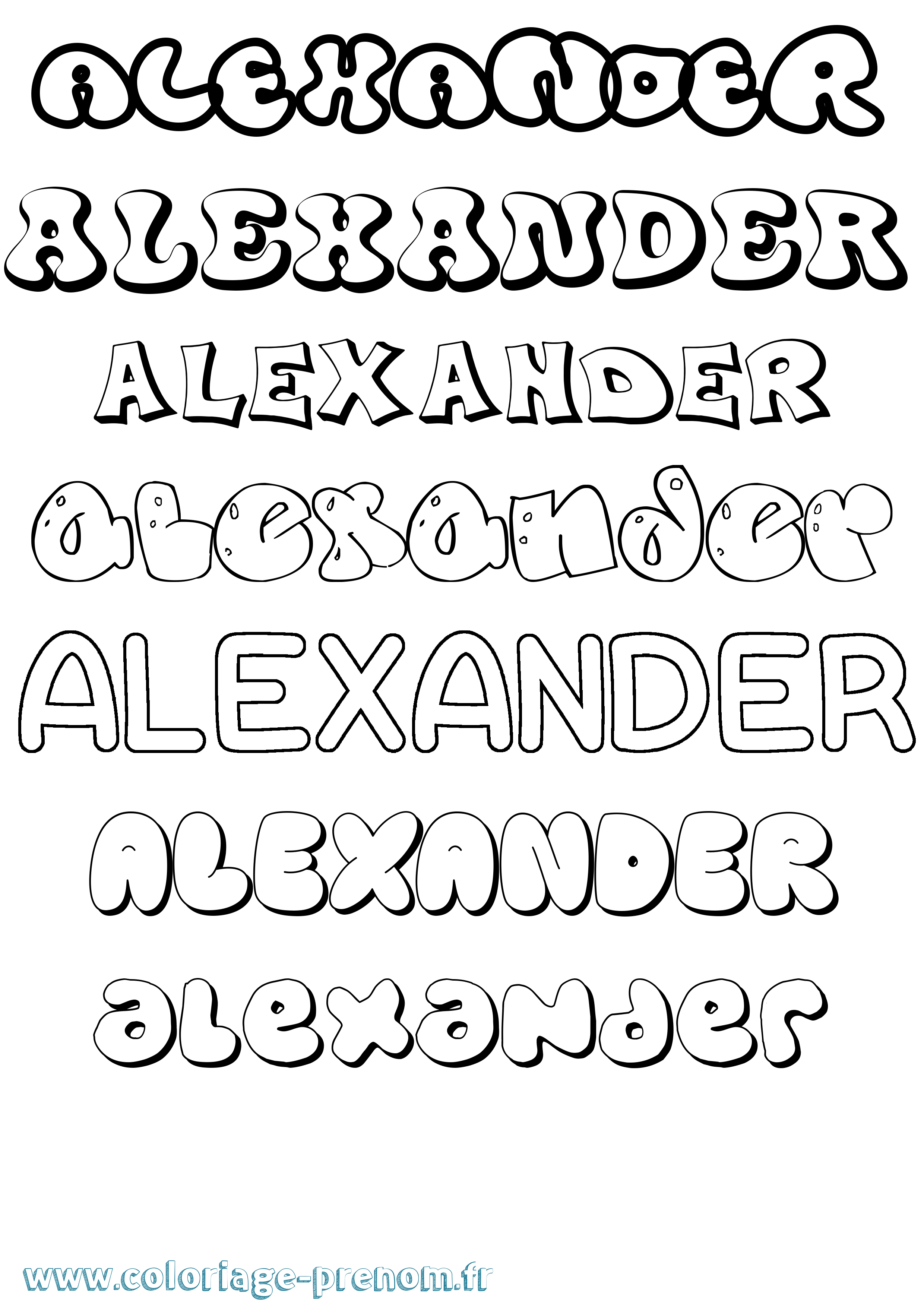 Coloriage prénom Alexander Bubble