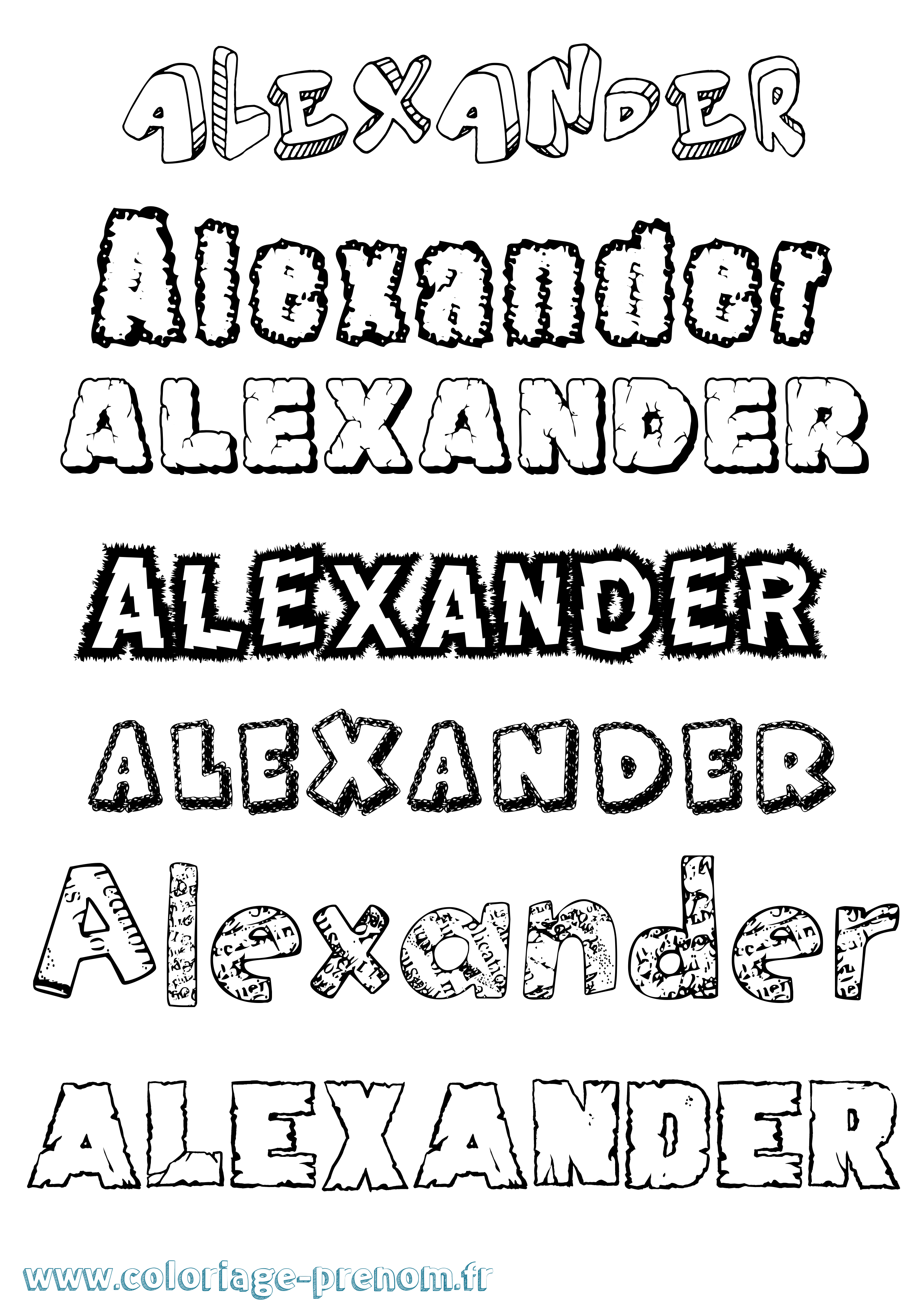 Coloriage prénom Alexander Destructuré