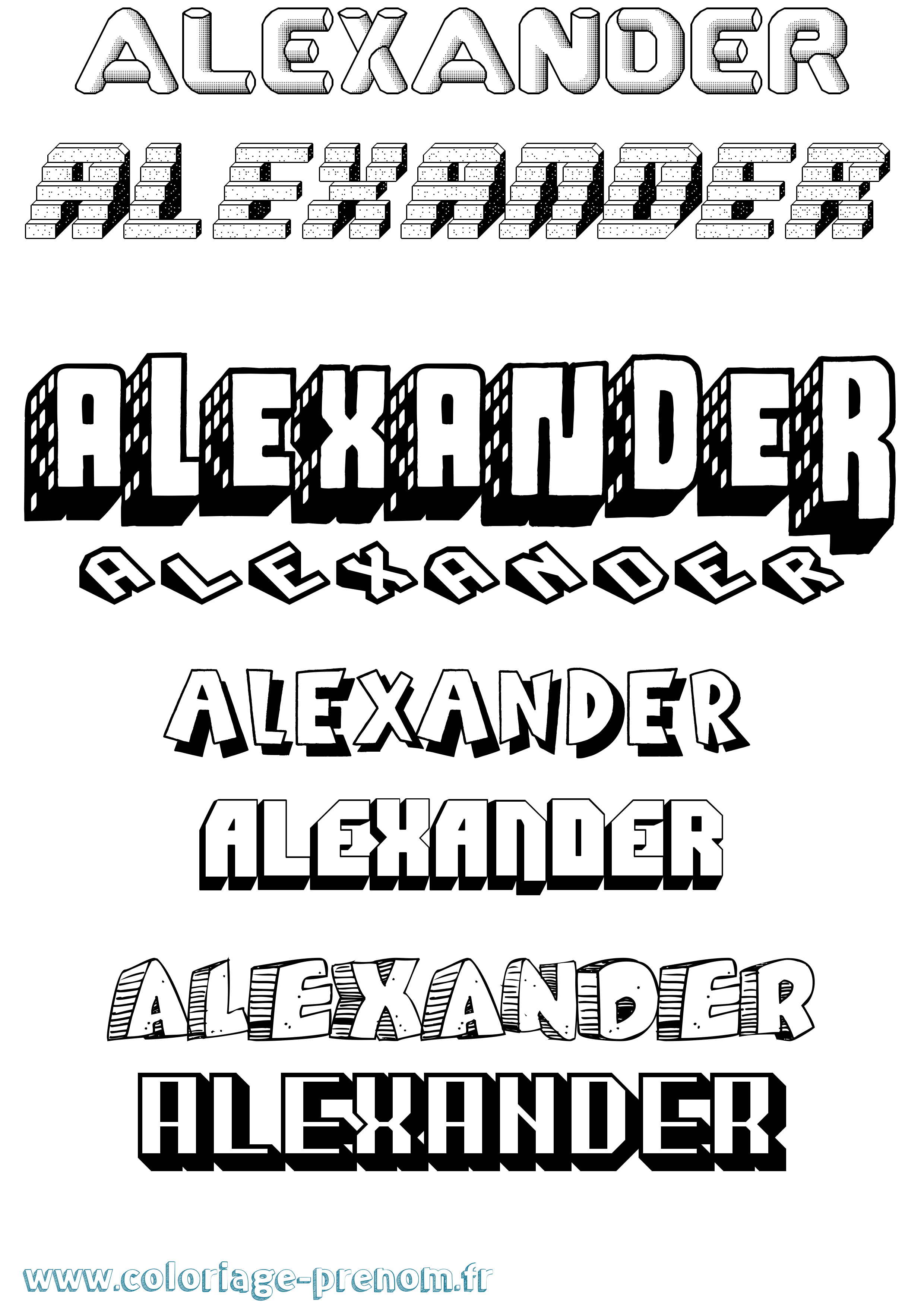 Coloriage prénom Alexander Effet 3D