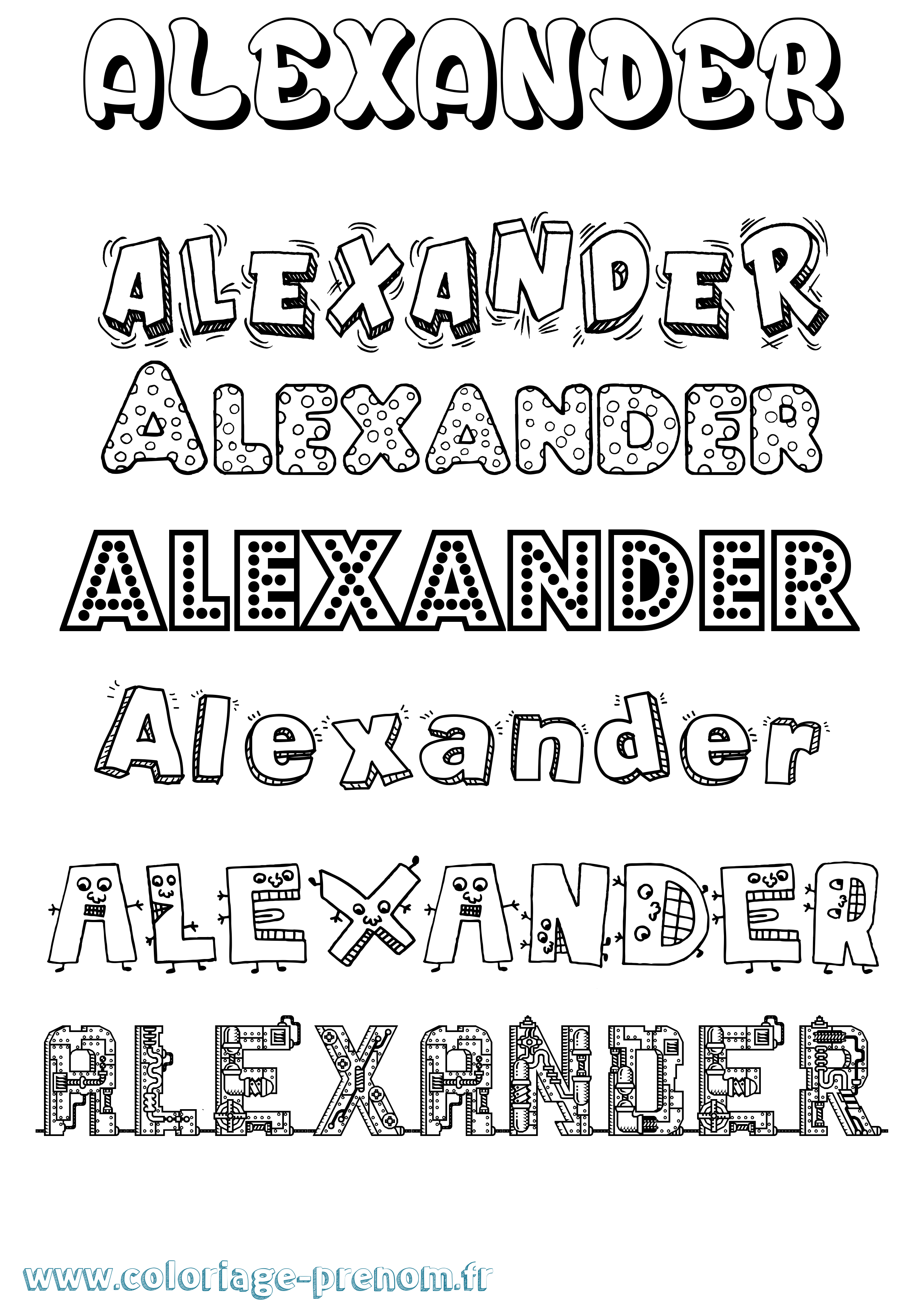 Coloriage prénom Alexander Fun