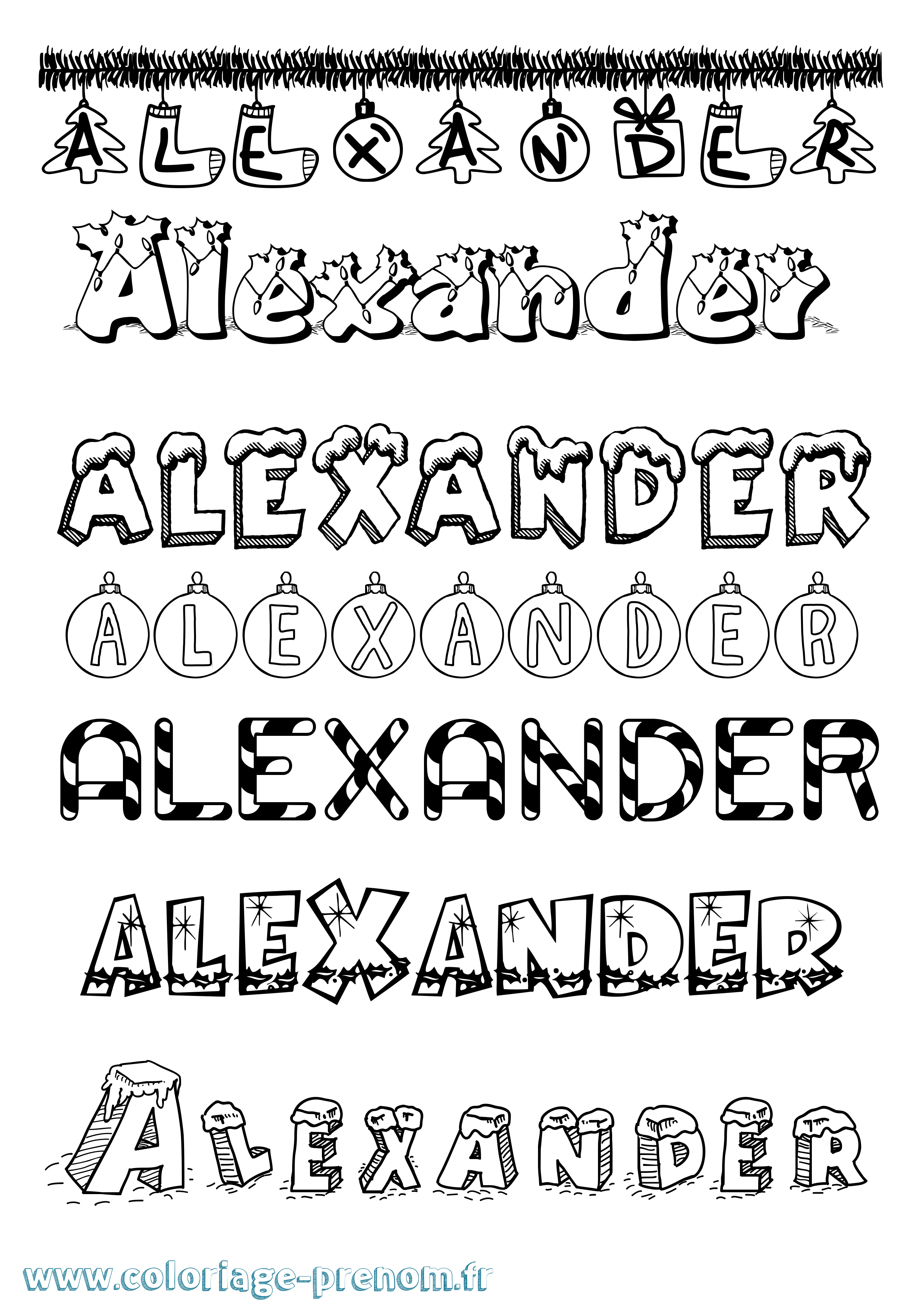 Coloriage prénom Alexander Noël
