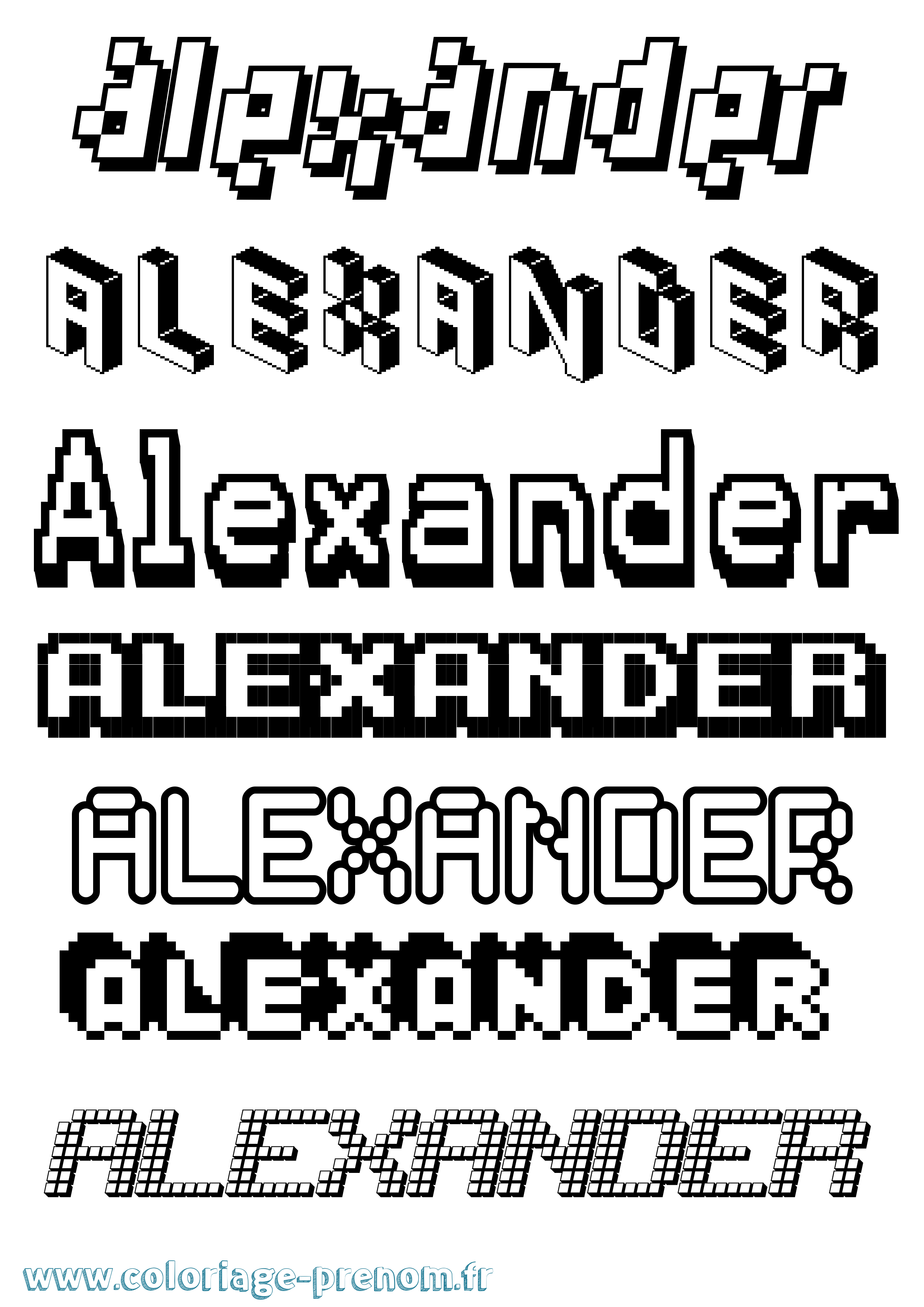 Coloriage prénom Alexander Pixel