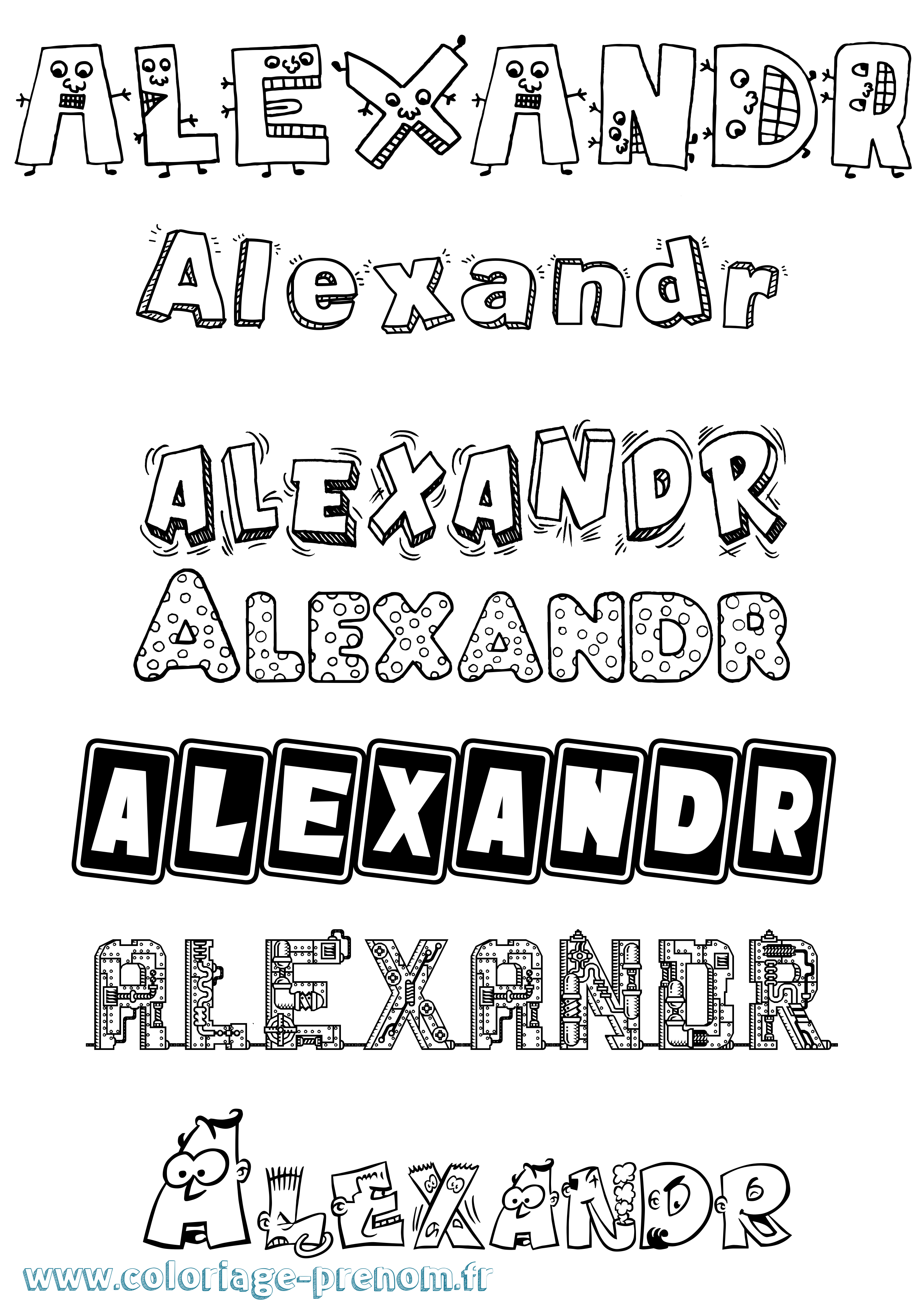 Coloriage prénom Alexandr Fun