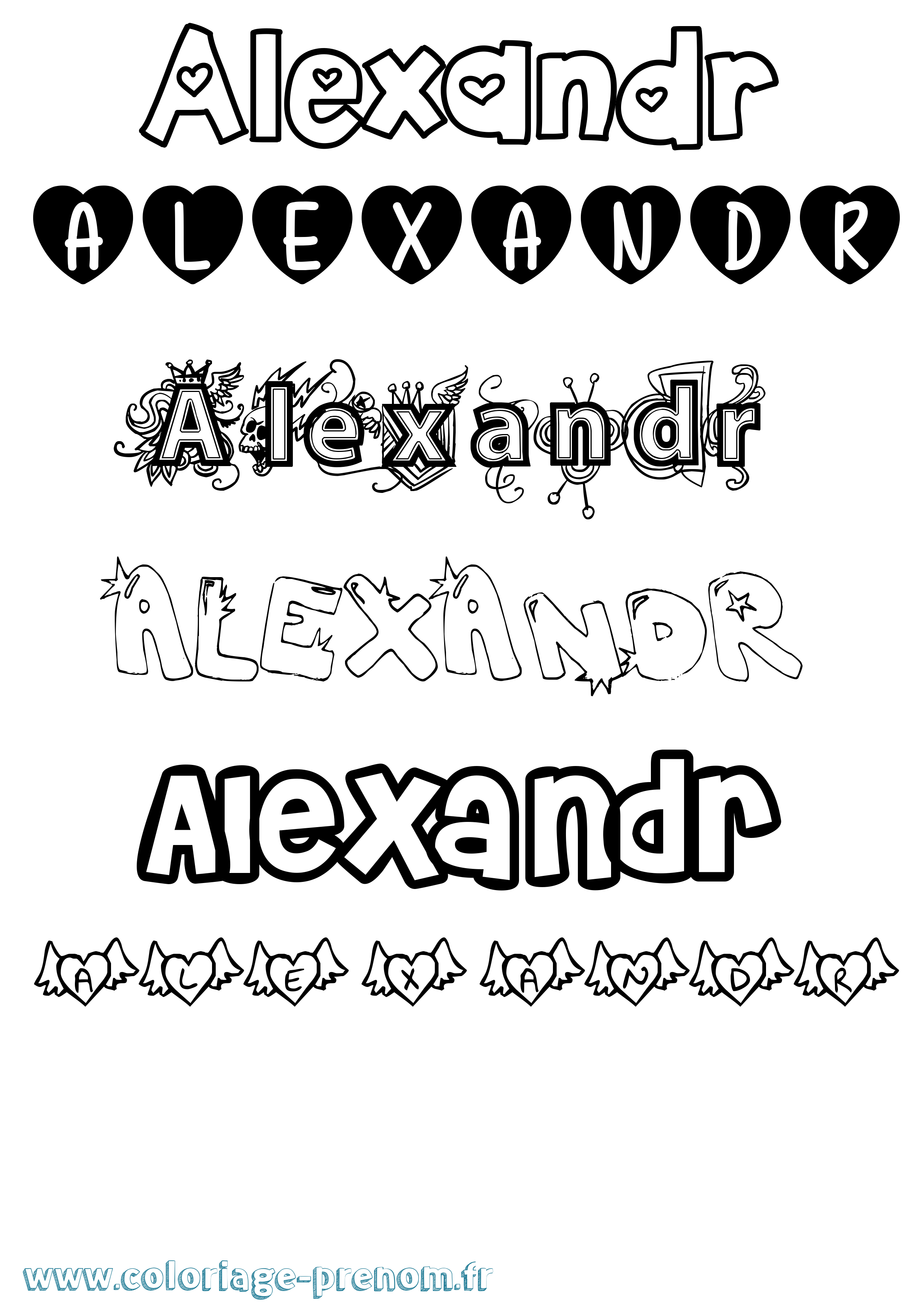 Coloriage prénom Alexandr Girly