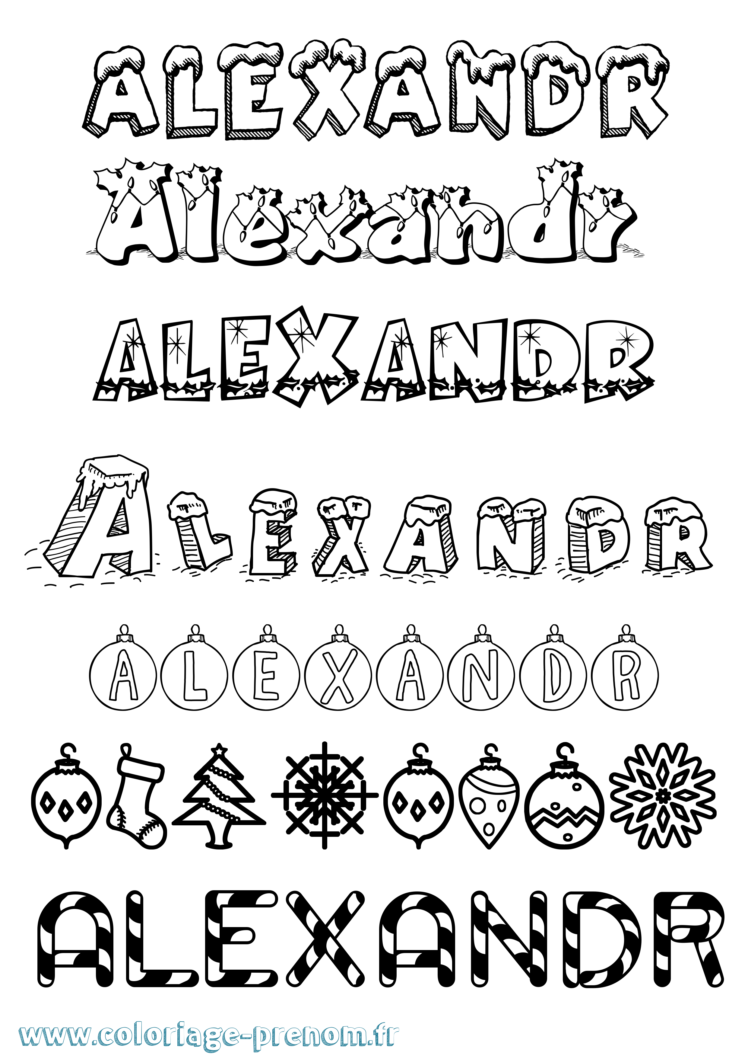 Coloriage prénom Alexandr Noël