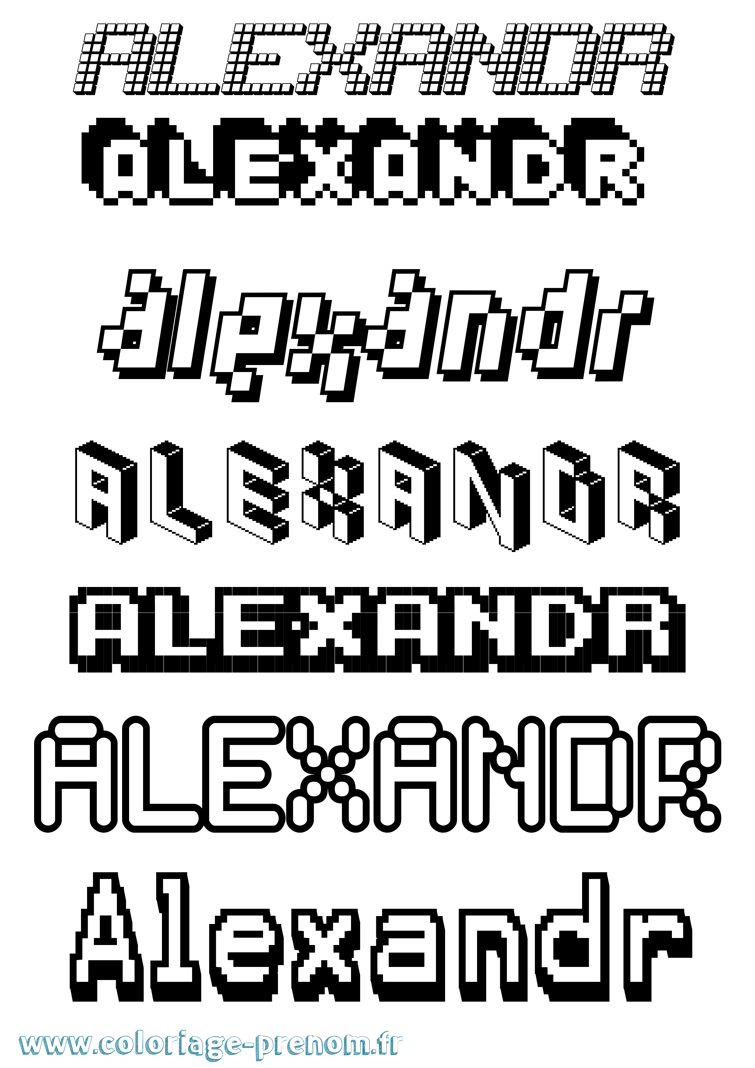 Coloriage prénom Alexandr Pixel