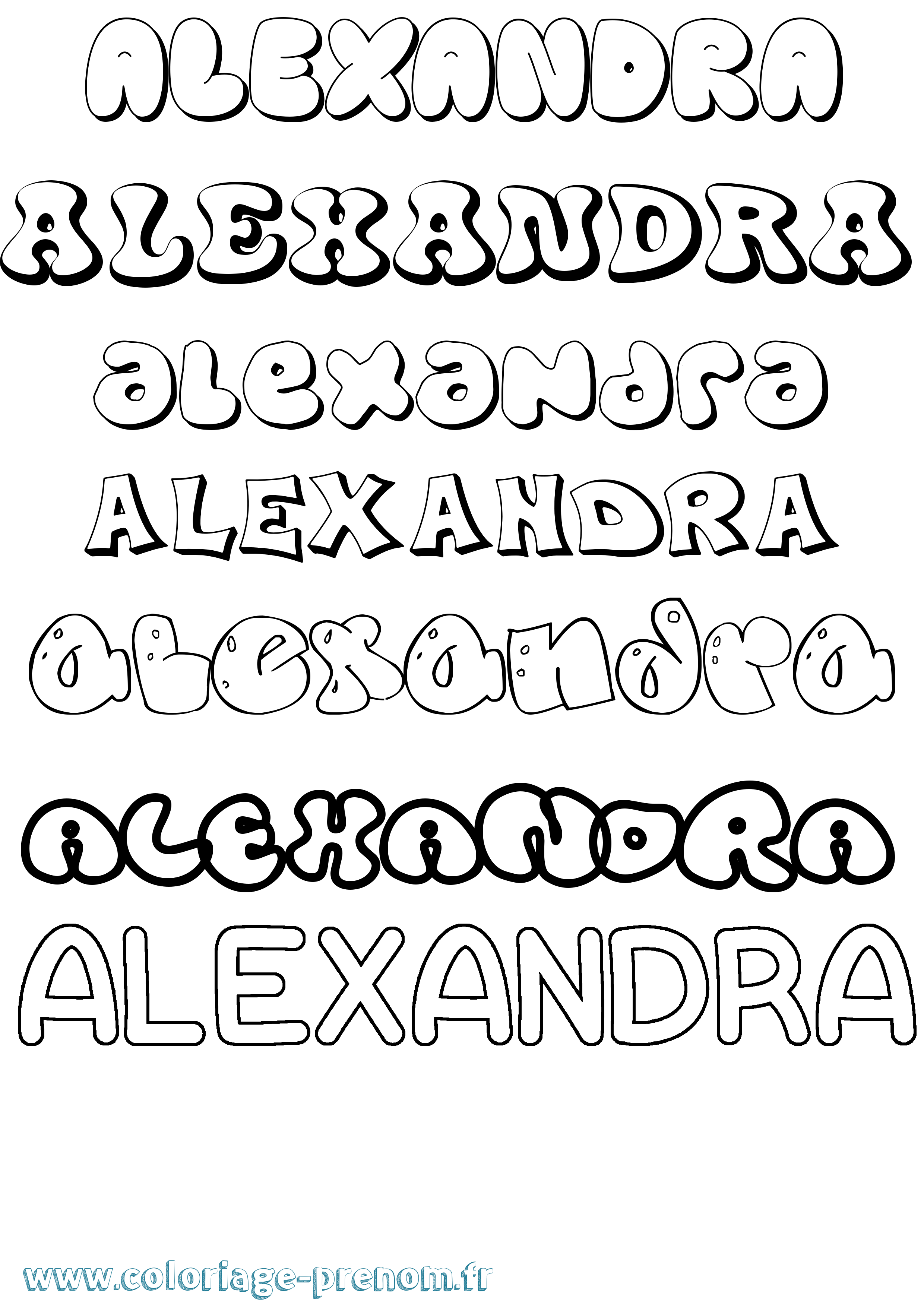 Coloriage prénom Alexandra Bubble