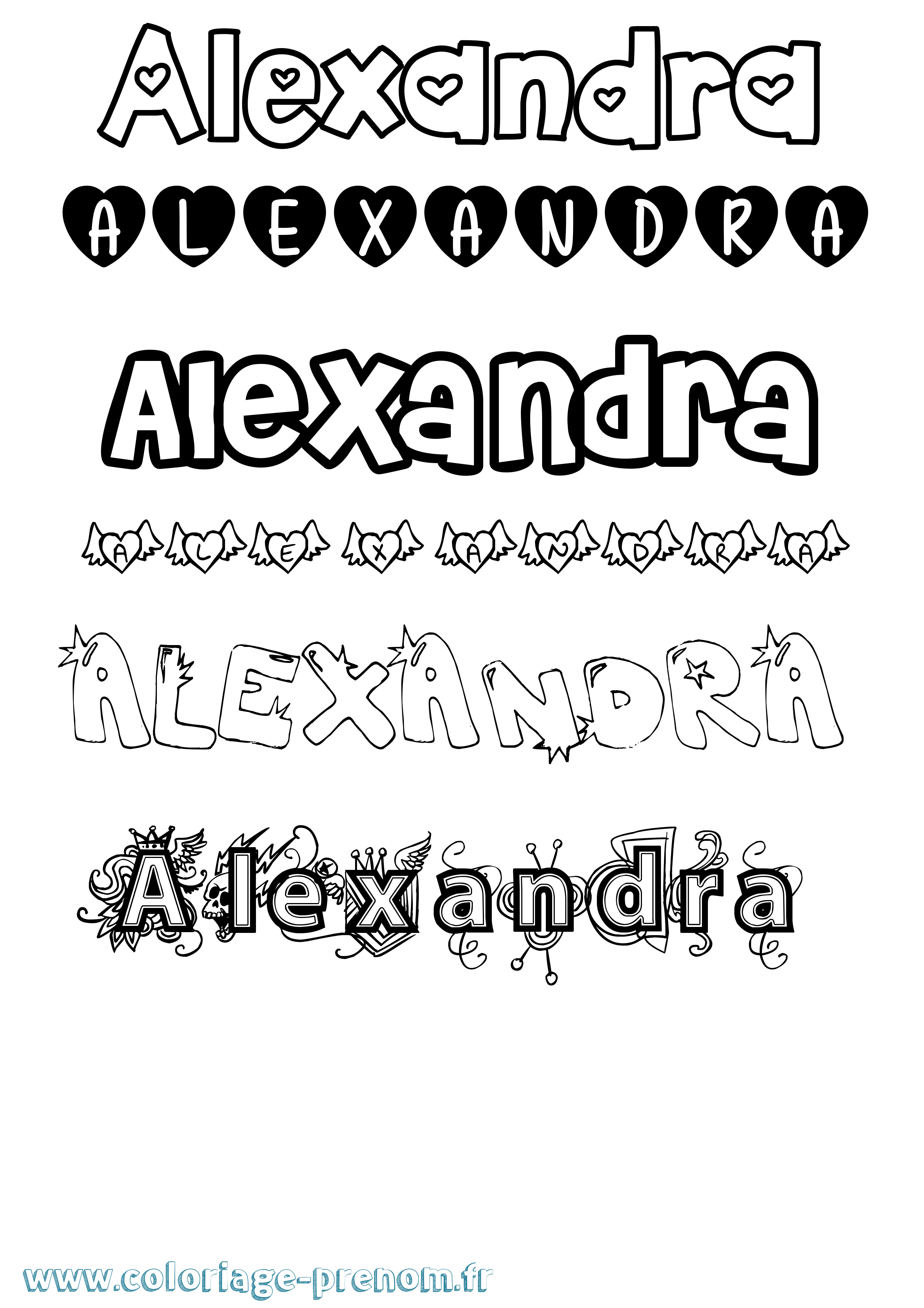 Coloriage prénom Alexandra Girly