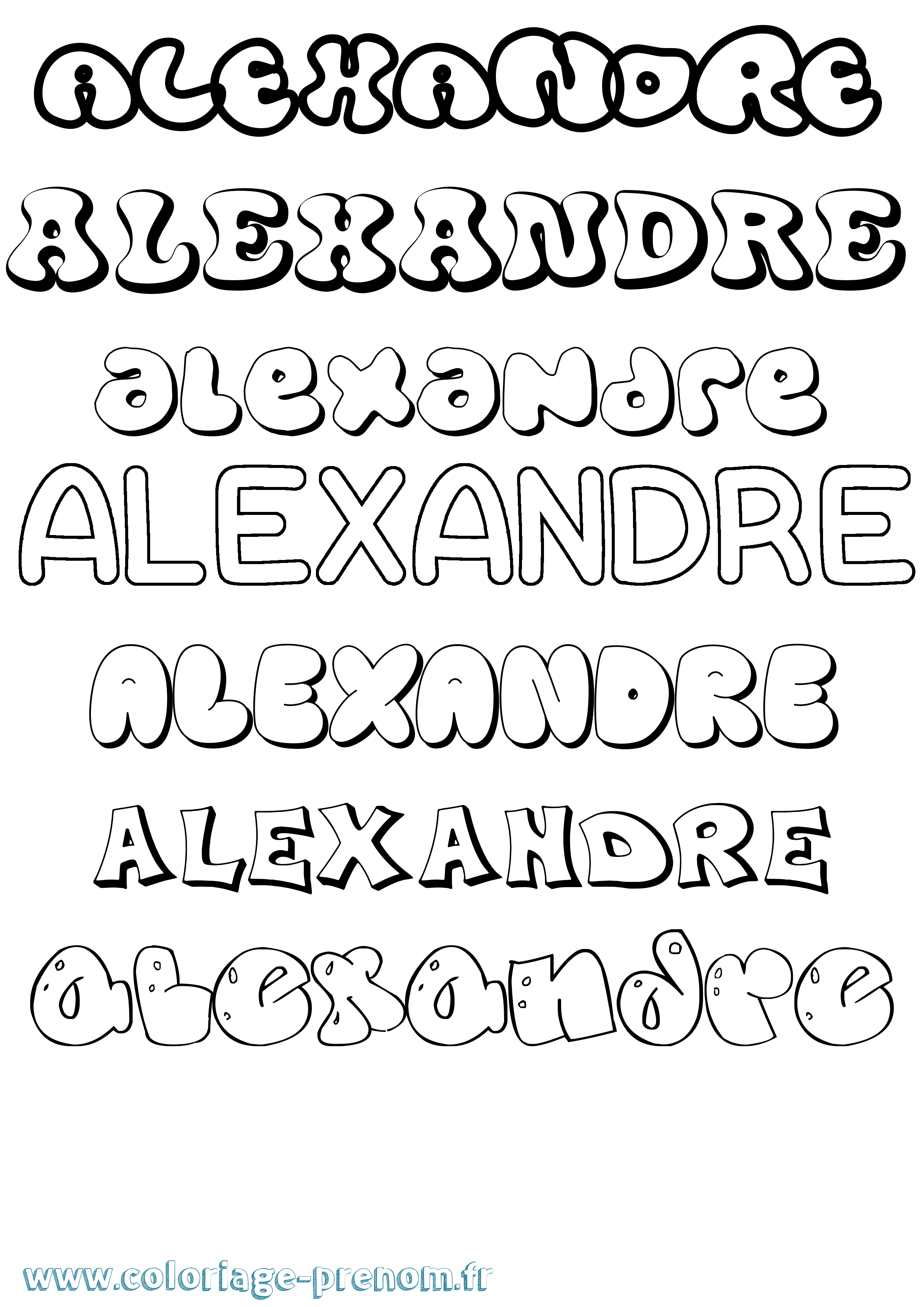 Coloriage prénom Alexandre Bubble