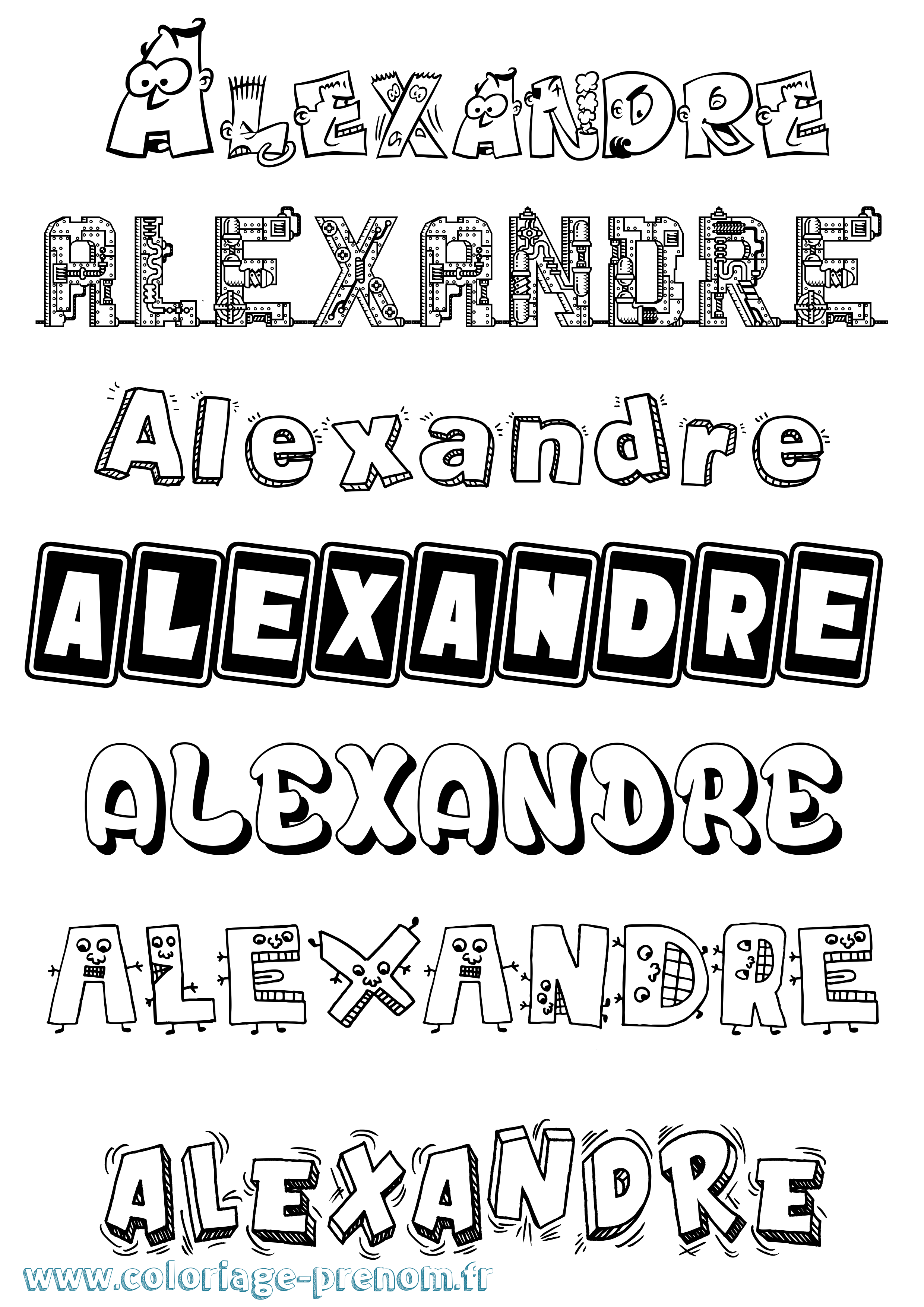Coloriage prénom Alexandre Fun