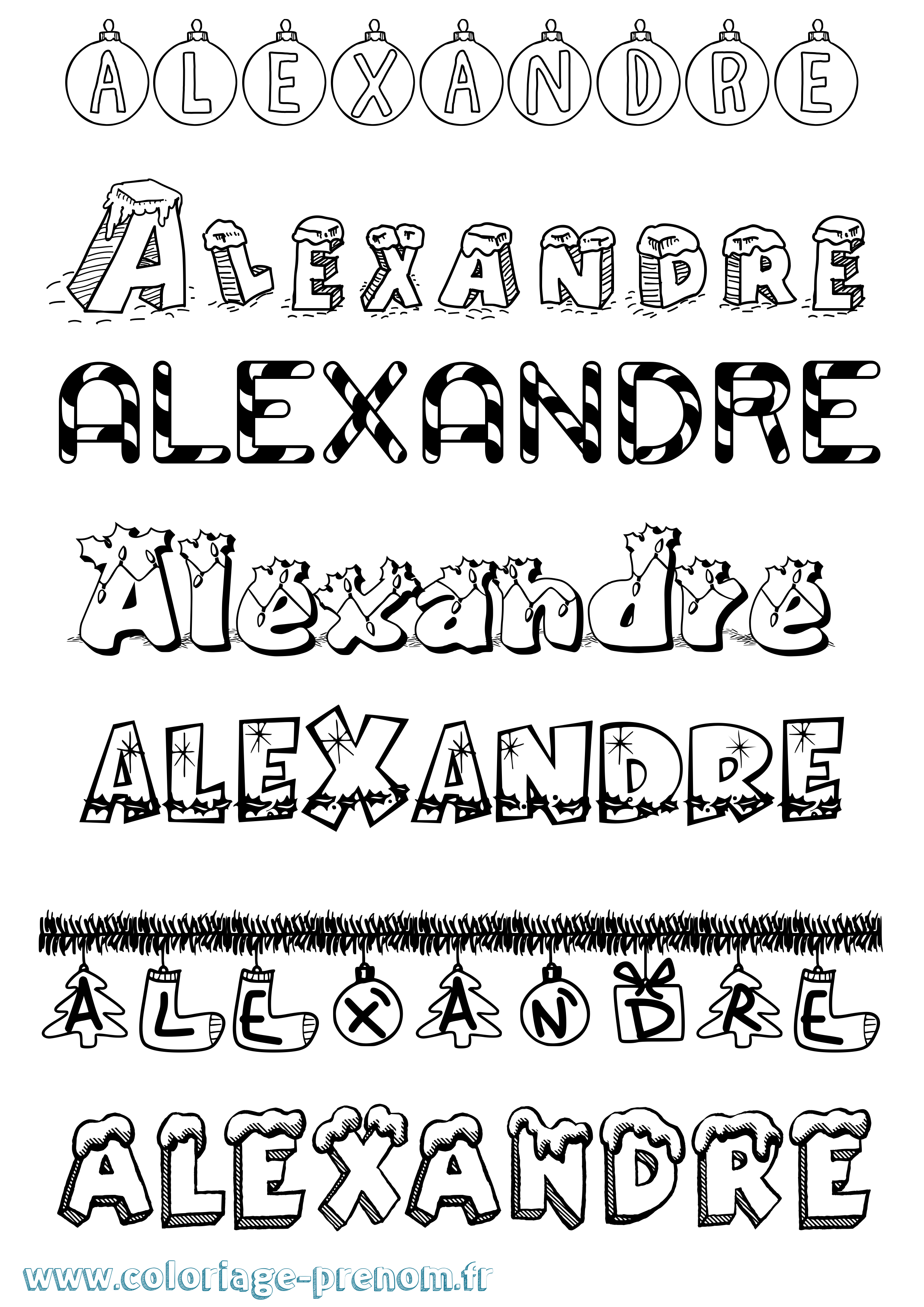 Coloriage prénom Alexandre Noël