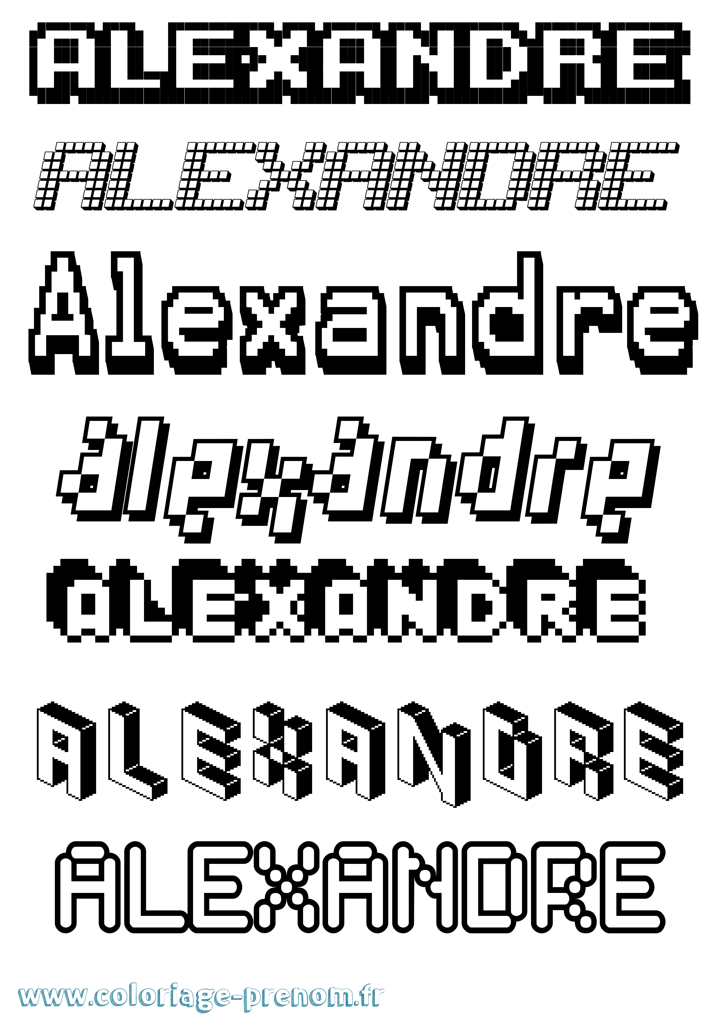 Coloriage prénom Alexandre Pixel