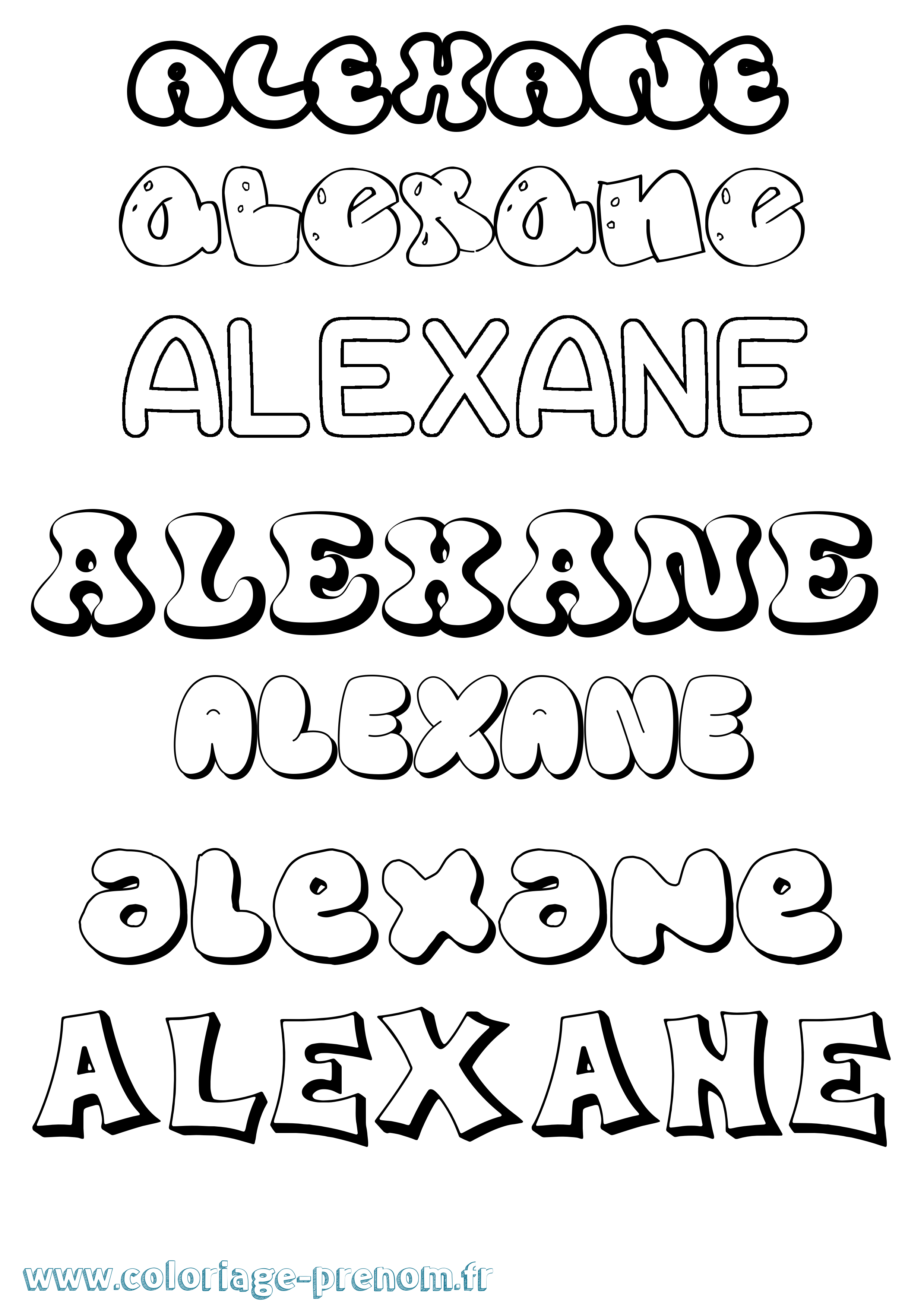 Coloriage prénom Alexane Bubble