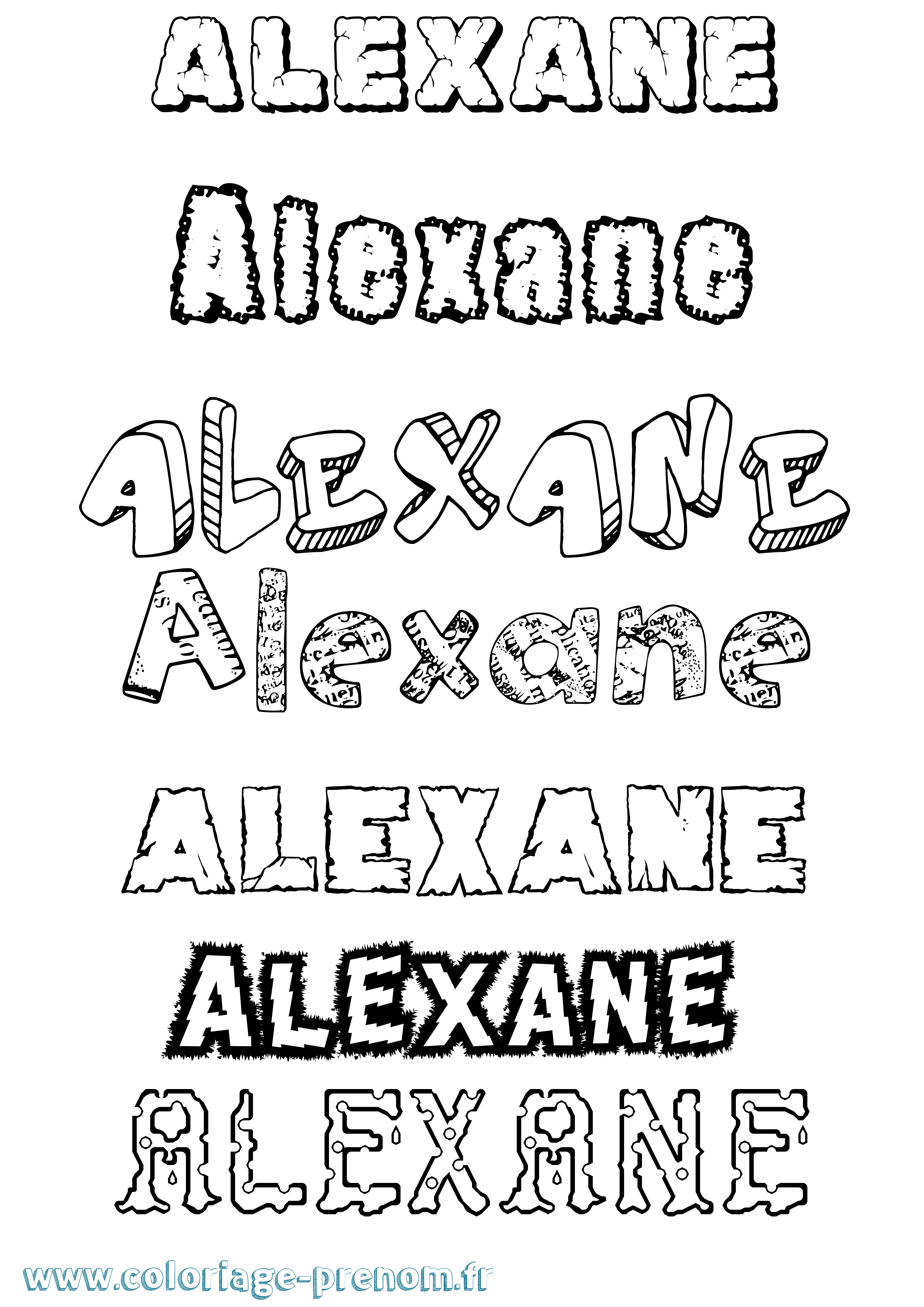 Coloriage prénom Alexane Destructuré