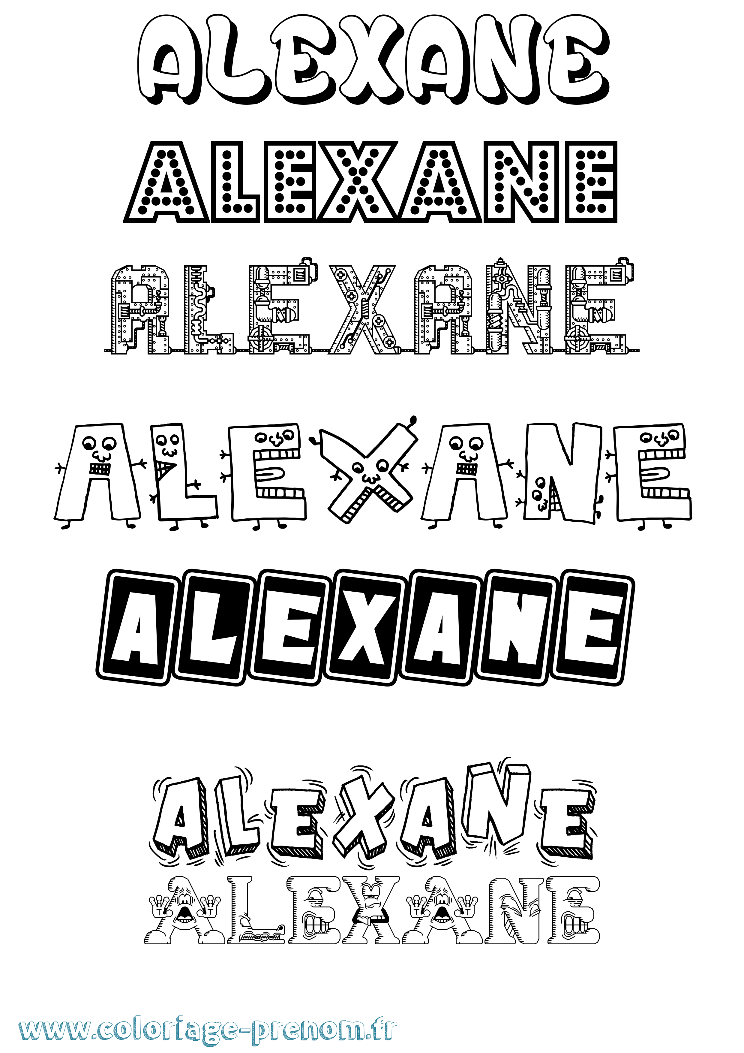 Coloriage prénom Alexane Fun