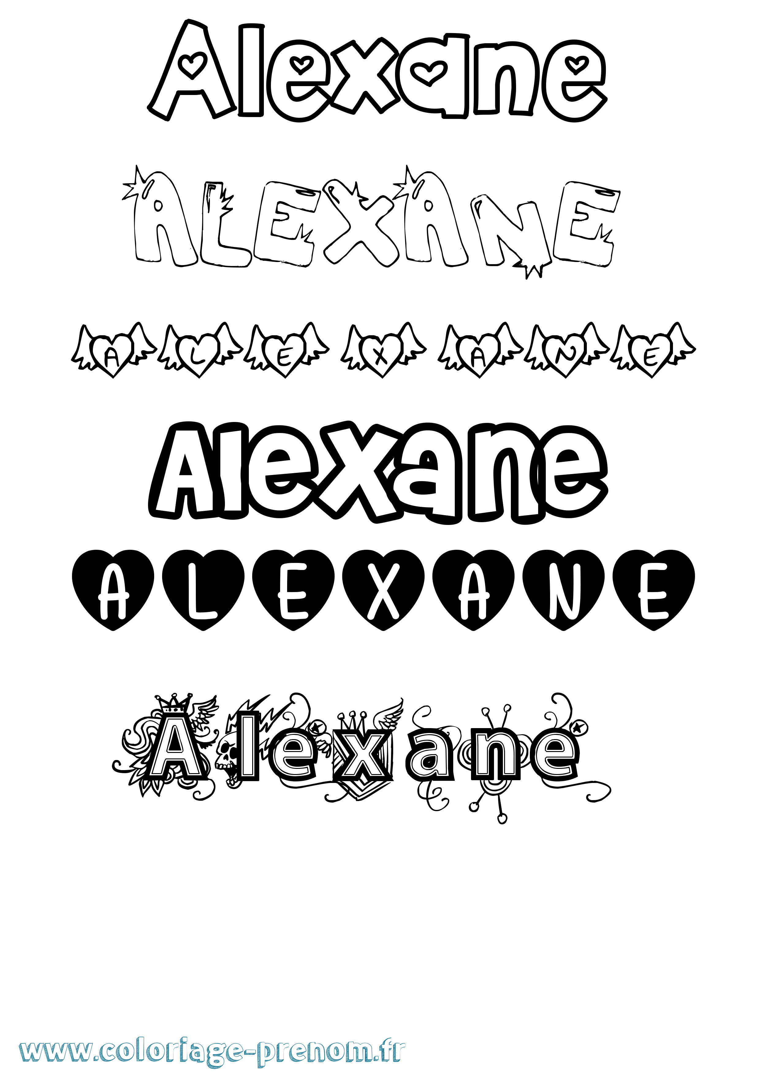 Coloriage prénom Alexane Girly